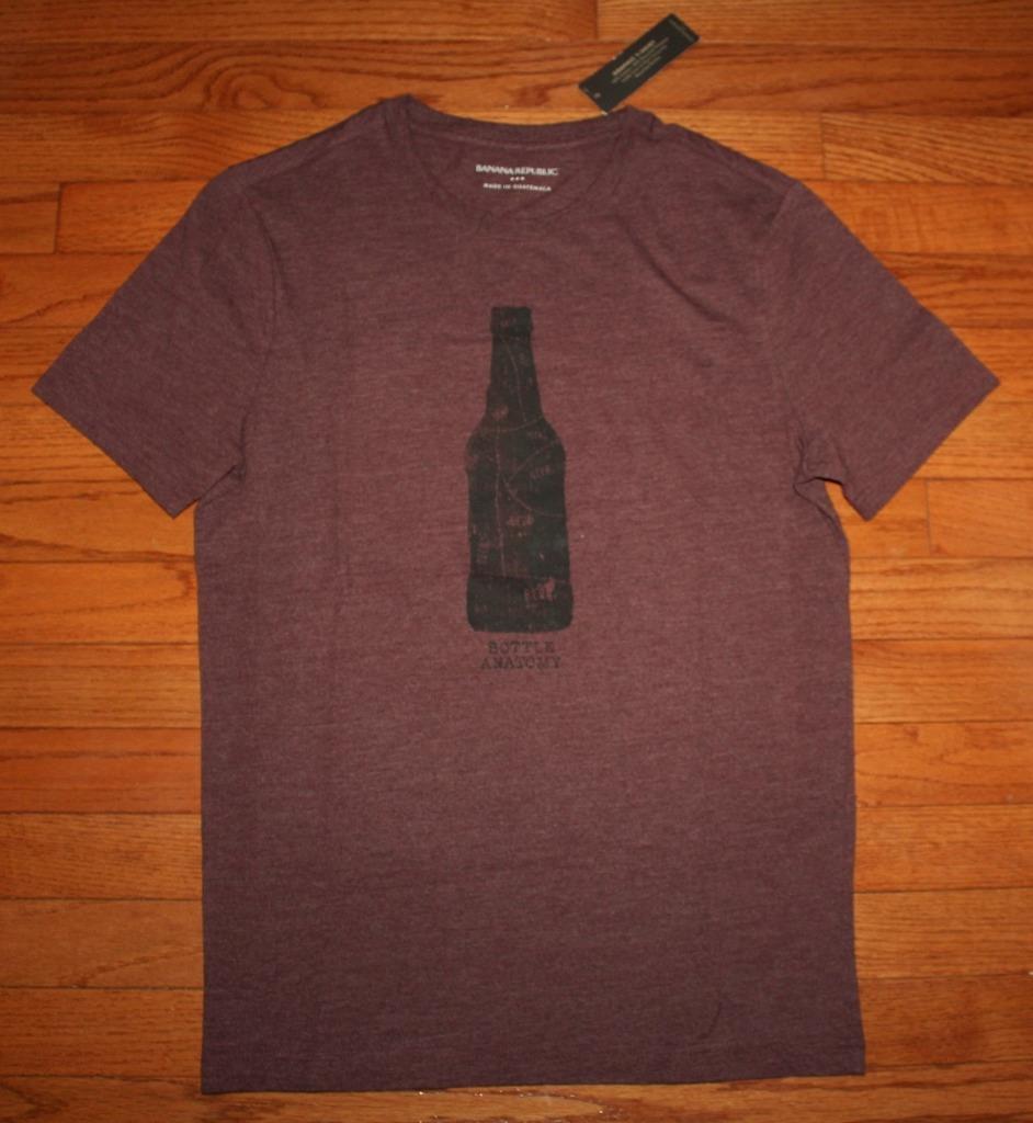 NWT Mens BANANA REPUBLIC Graphic Tee T-Shirt BEER Bottle Anatomy Wine Red *1R