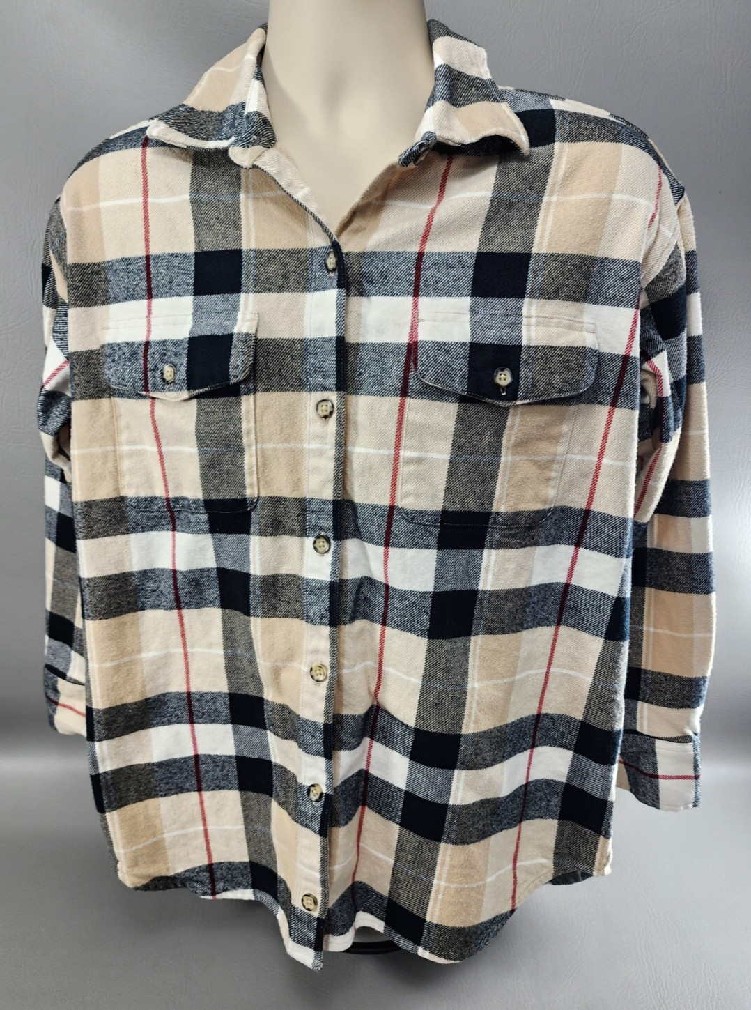 Naturals Reflections – Safari Plaid Fireside Flannel Shirt – Size Unisex Medium