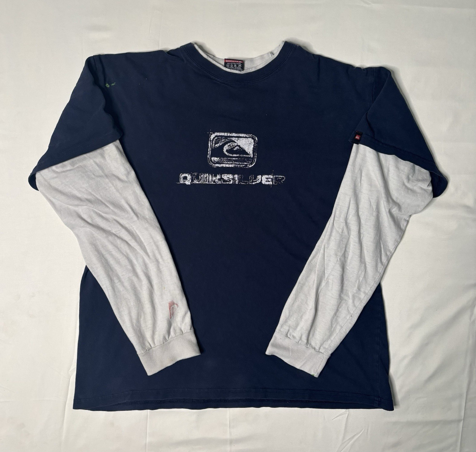 Quiksilver Men’s L Blue/White Knit Crew Neck Long Sleeve Graphic Logo T-Shirt