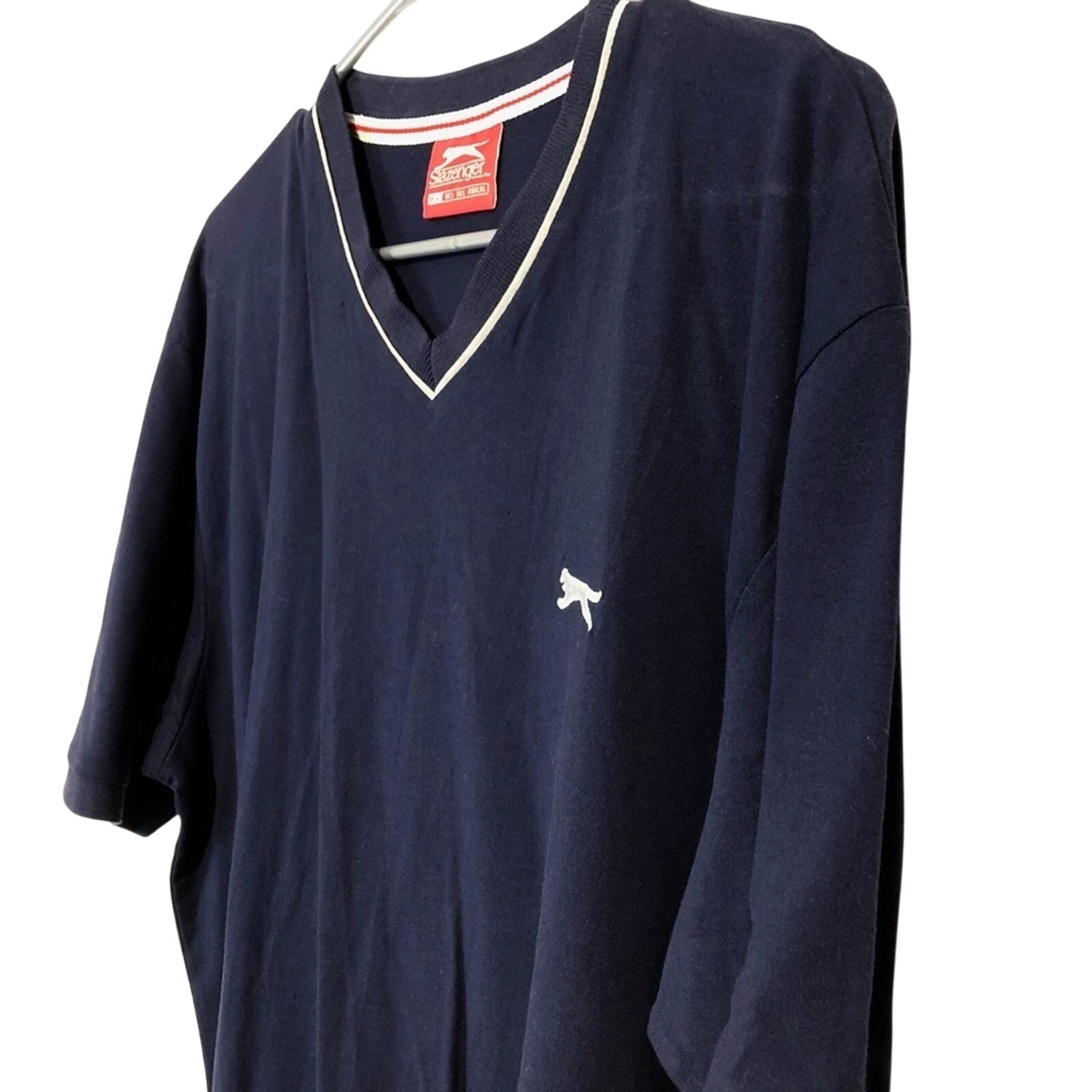 SLAZENGER Navy V-Neck Shirt Cotton Short Sleeve XL