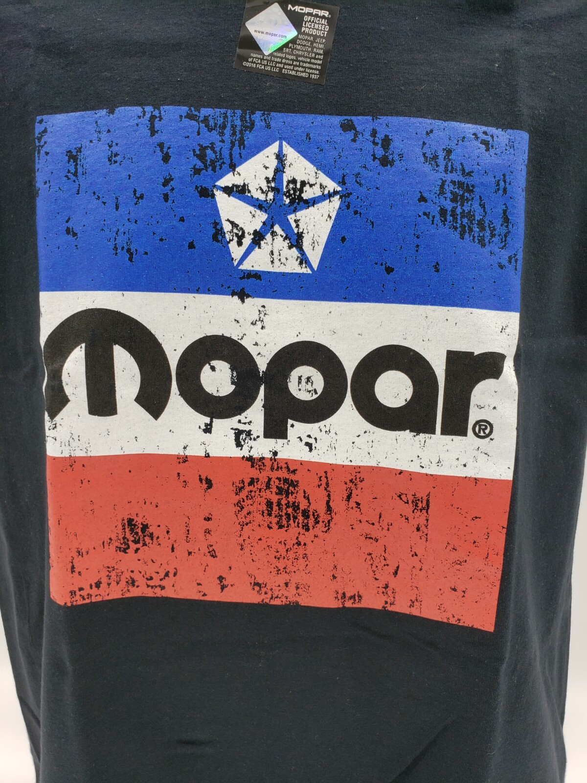 Black T-Shirt w/ Large Red White & Blue 1972 Mopar Emblem / Logo On Front
