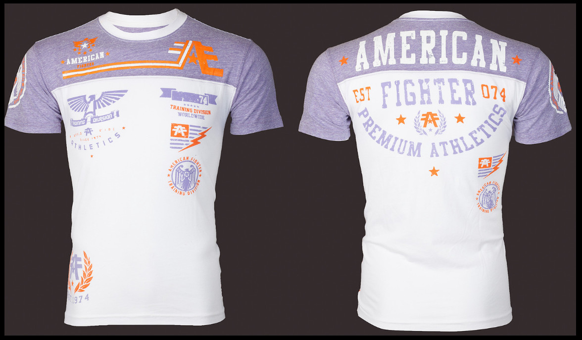 AMERICAN FIGHTER White Purple BLACKOUT Athletic Graphic T-shirt NWT