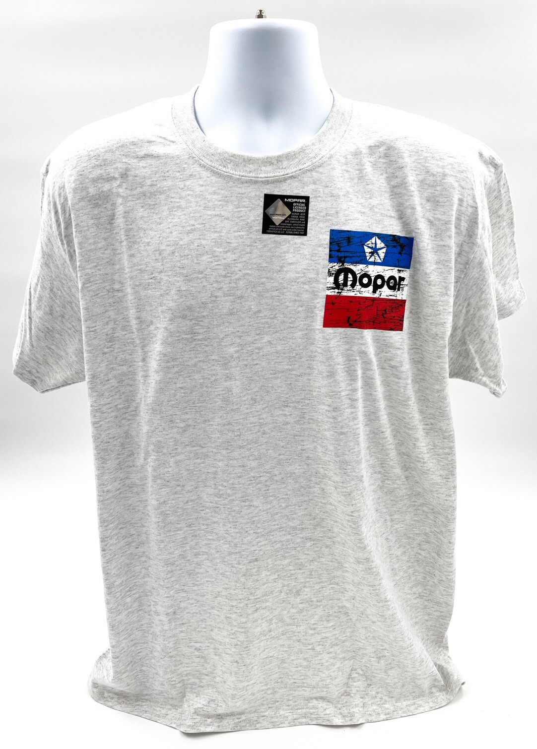 Ash T-Shirt w/ Large Red White & Blue 1972 Mopar Logo / Emblem (Licensed)