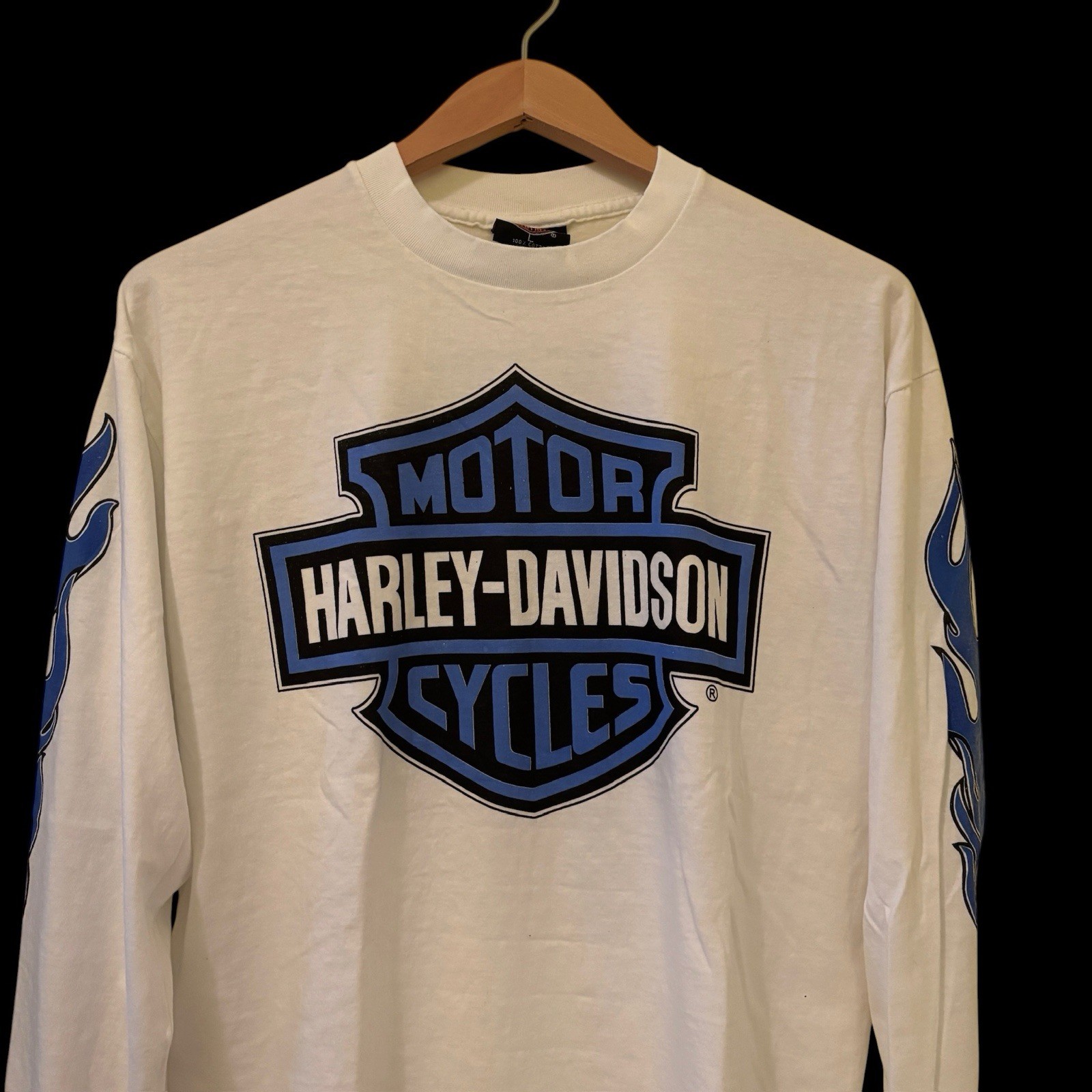 Vintage Harley Davidson Blue Flame Columbus Ohio Long Sleeve T-Shirt REPRINT L