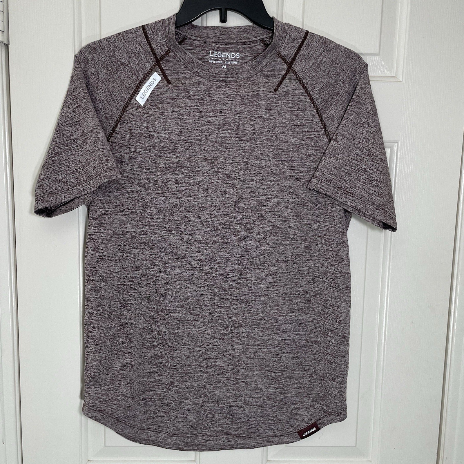 Legends Enzo Mens Performance T-Shirt Tee Heathered Maroon Space Dye Medium EUC