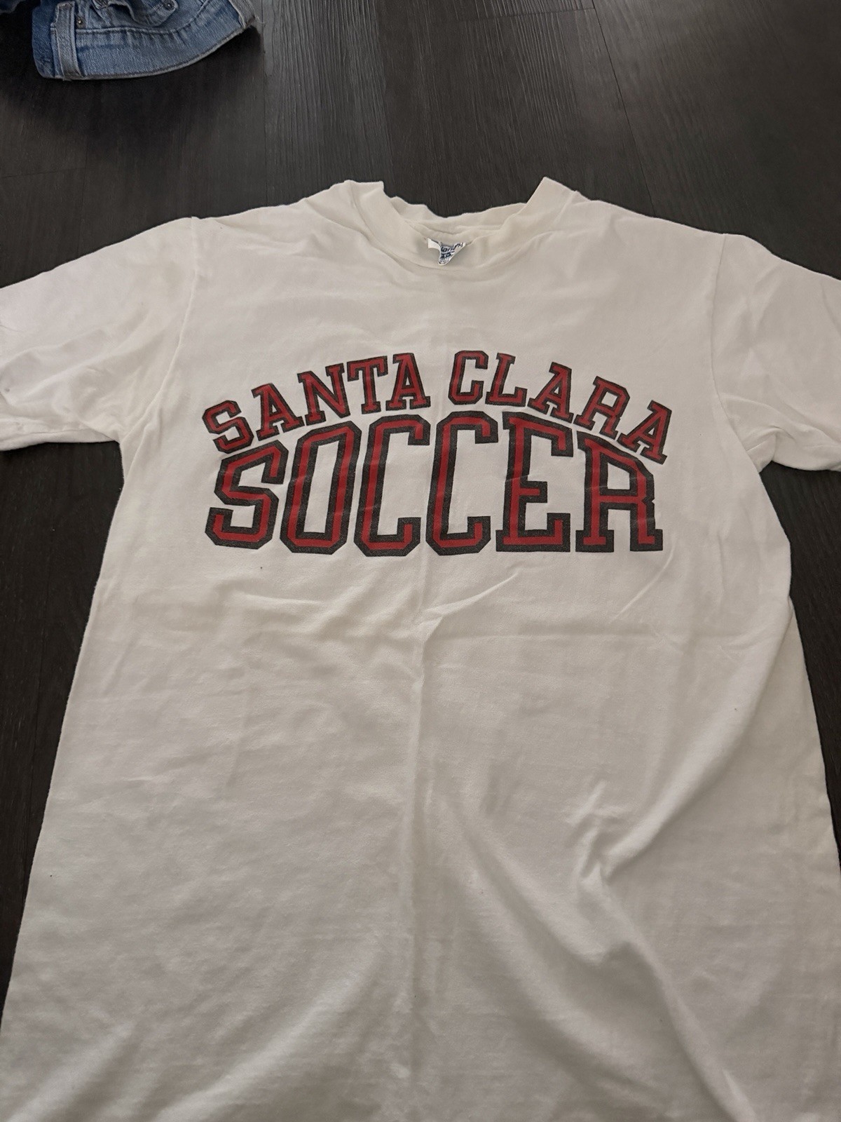 Vtg 90s Hanes Beefy T Shirt M 38-40 Santa Clara Soccer Single Stitch White USA