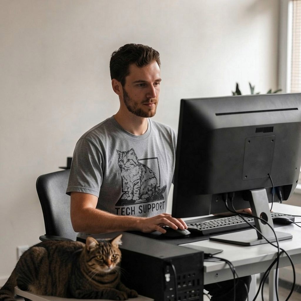 Mens Tech Support Funny T Shirts Cute Kitten Graphic Tee For Men