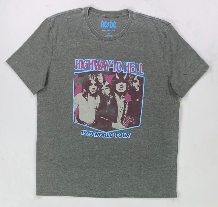 Men’s LUCKY Brand ACDC Highway to Hell 1979 World Tour DISTRESSED Print T-Shirt