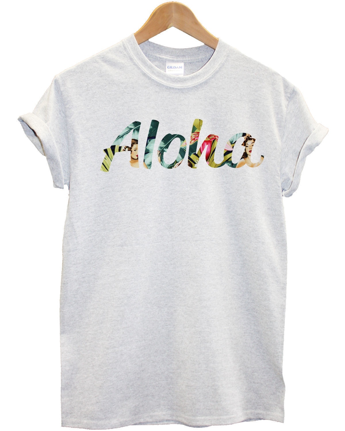 Aloha Pin Up Girl Print T Shirt Hawaii Hawaiian Hula Hipster Summer Women Men