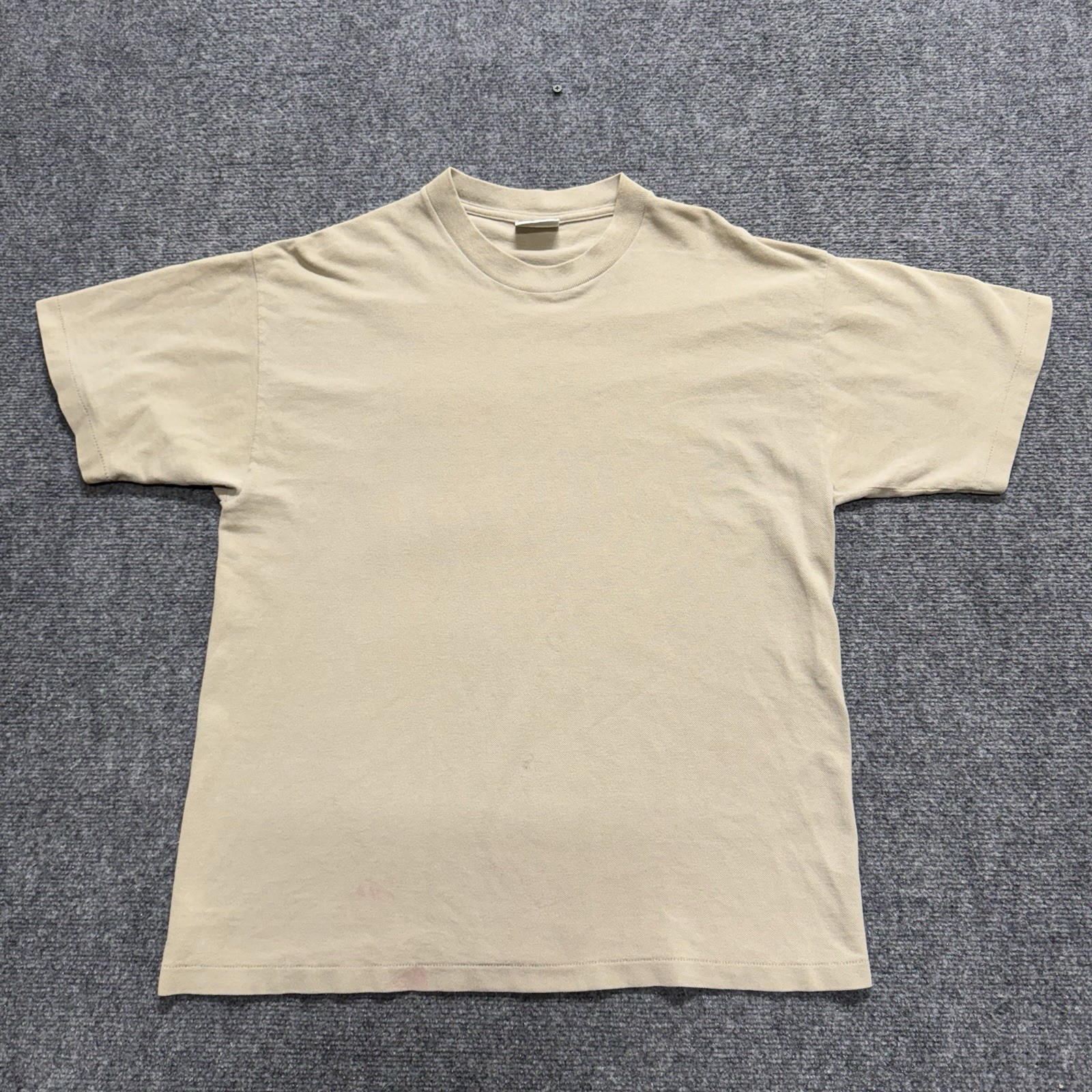 VTG Basic Editions T-Shirt Men’s Large Single Stitch Cotton Blank Beige Stained