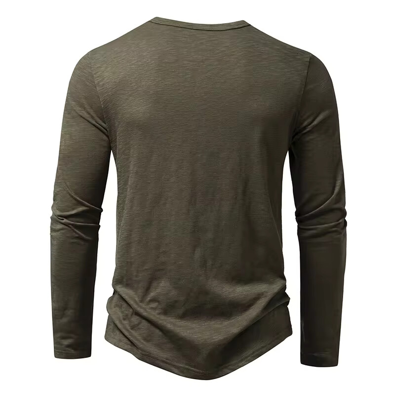 Men’s Shirt Cotton Henley Neck T-Shirts Long Sleeve Casual Button Plain 25% OFF
