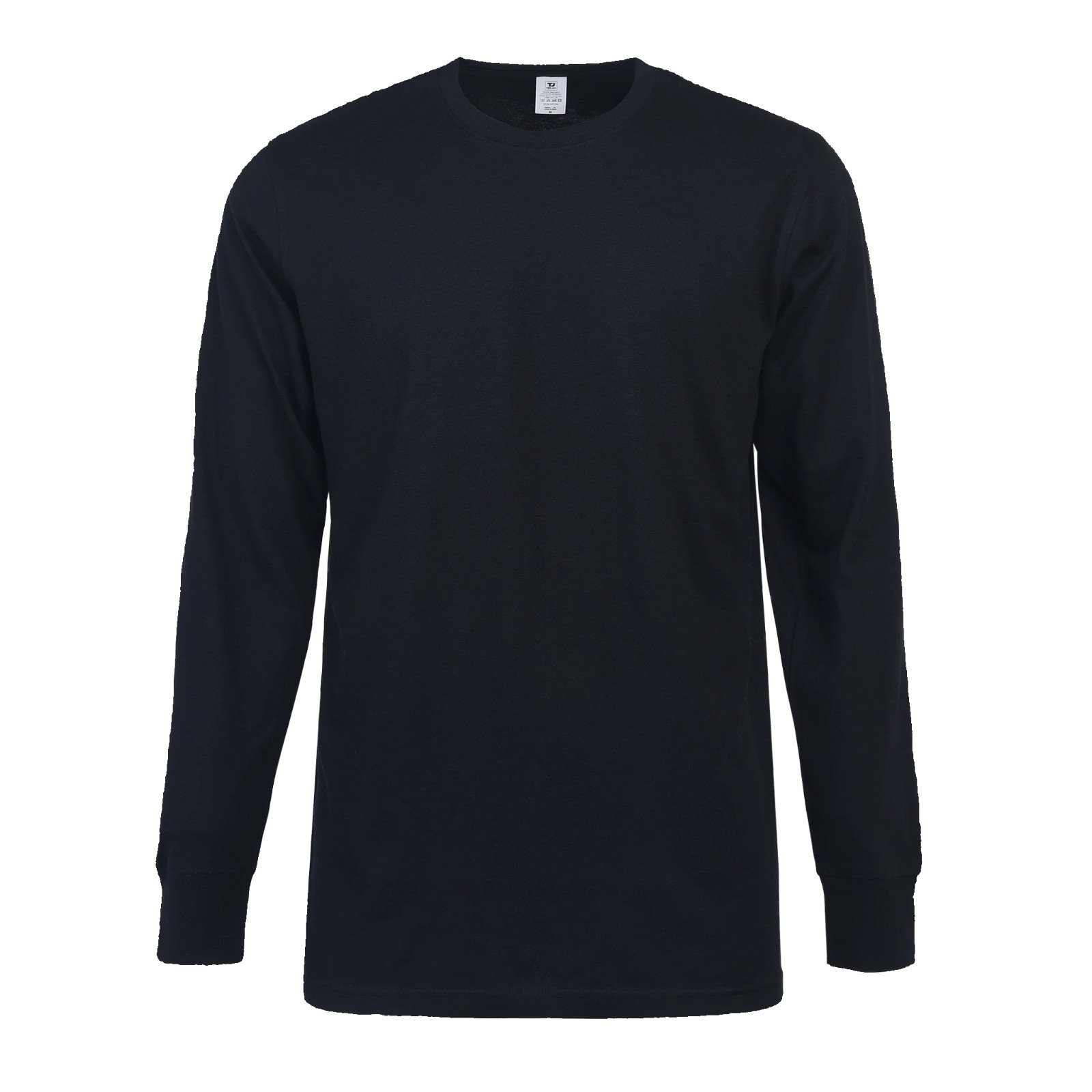 Cotton T-Shirt Crew Neck Men’s Long Sleeves Classic Ribbed Cuff and Neck Solid