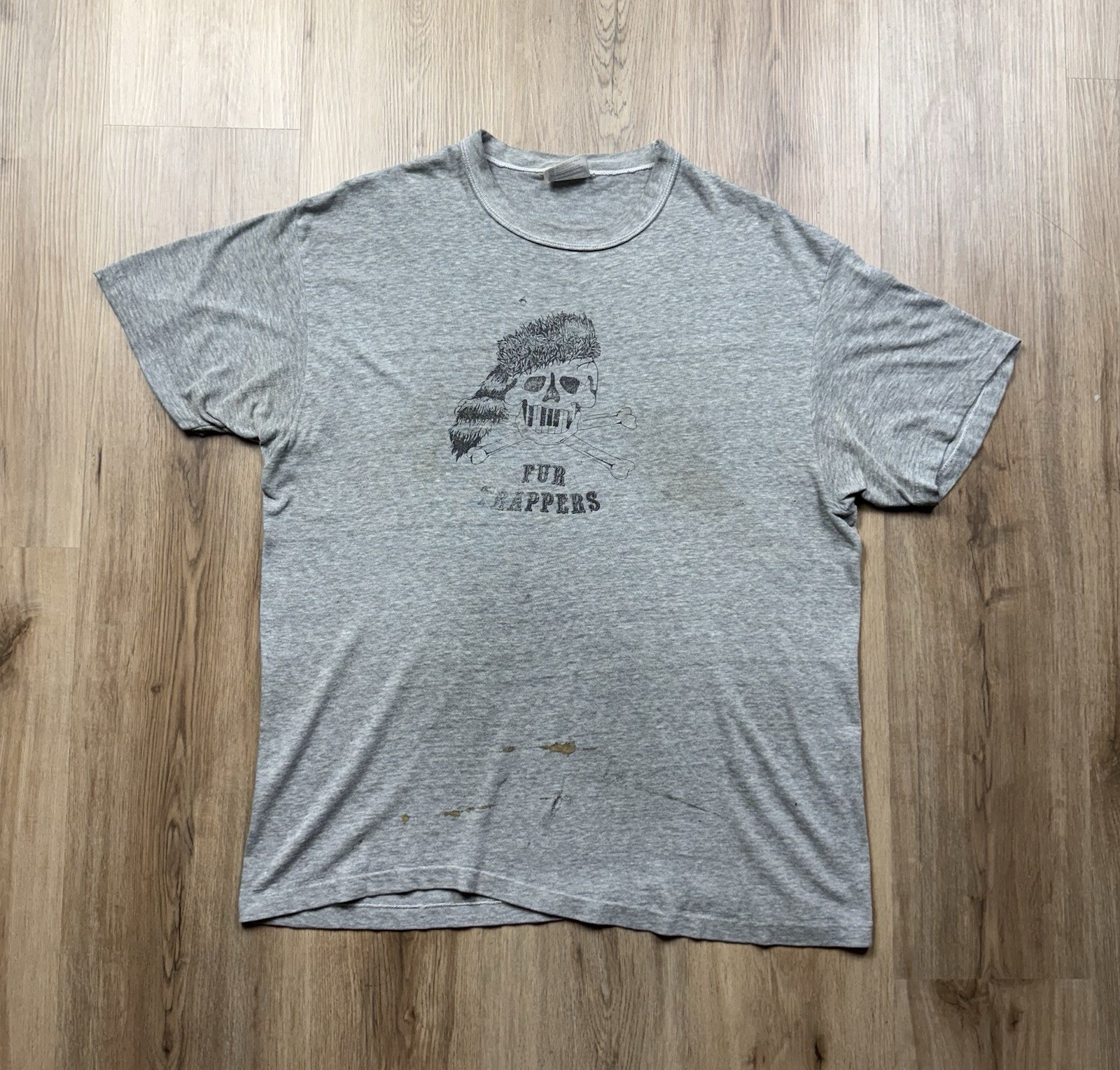 80’s VINTAGE Fur Trappers Jam Band Grey T-Shrit Size XL 5050 Skull Jolly Roger’s