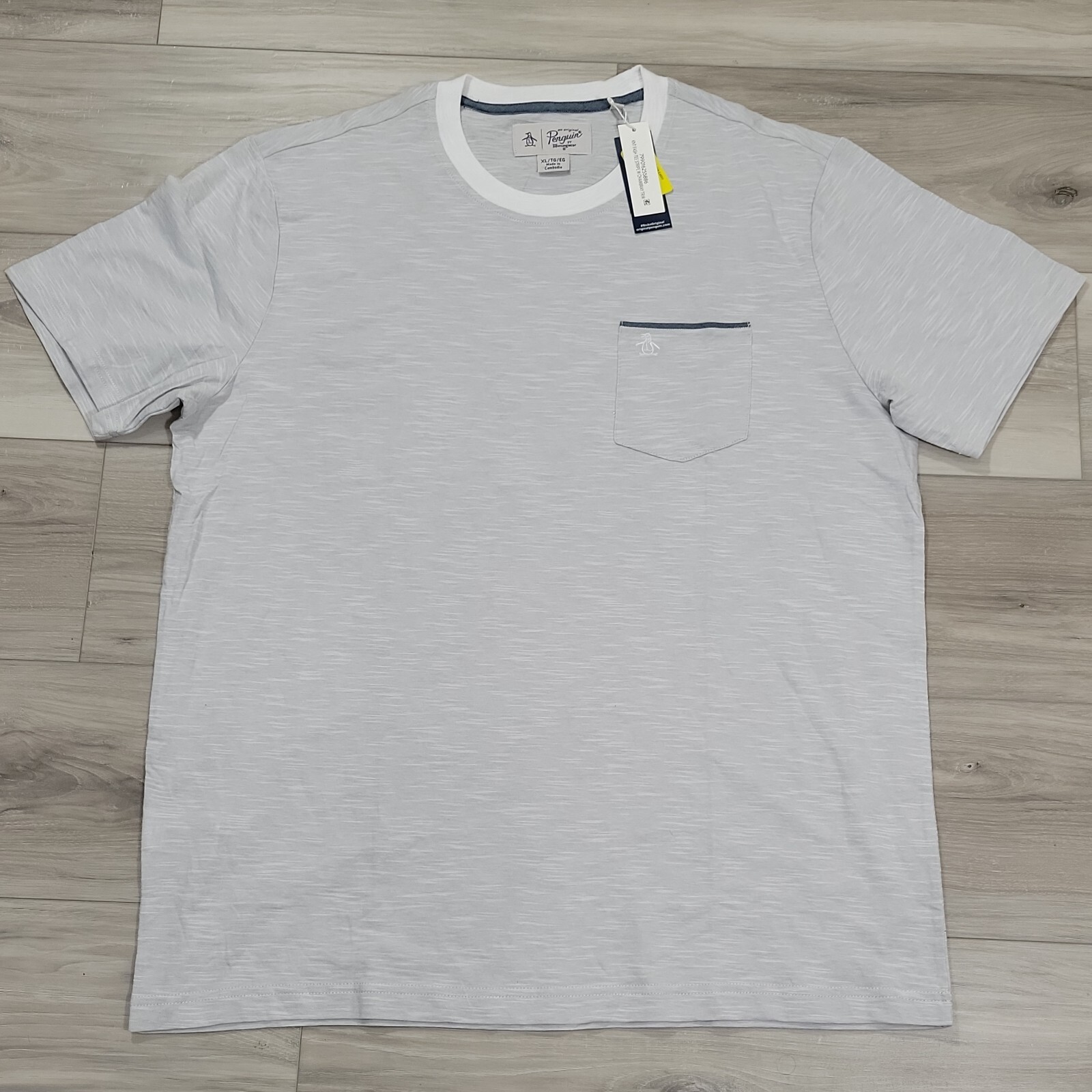 Penguin Knit Tee Mens XL Light Gray Stripe Chambray New