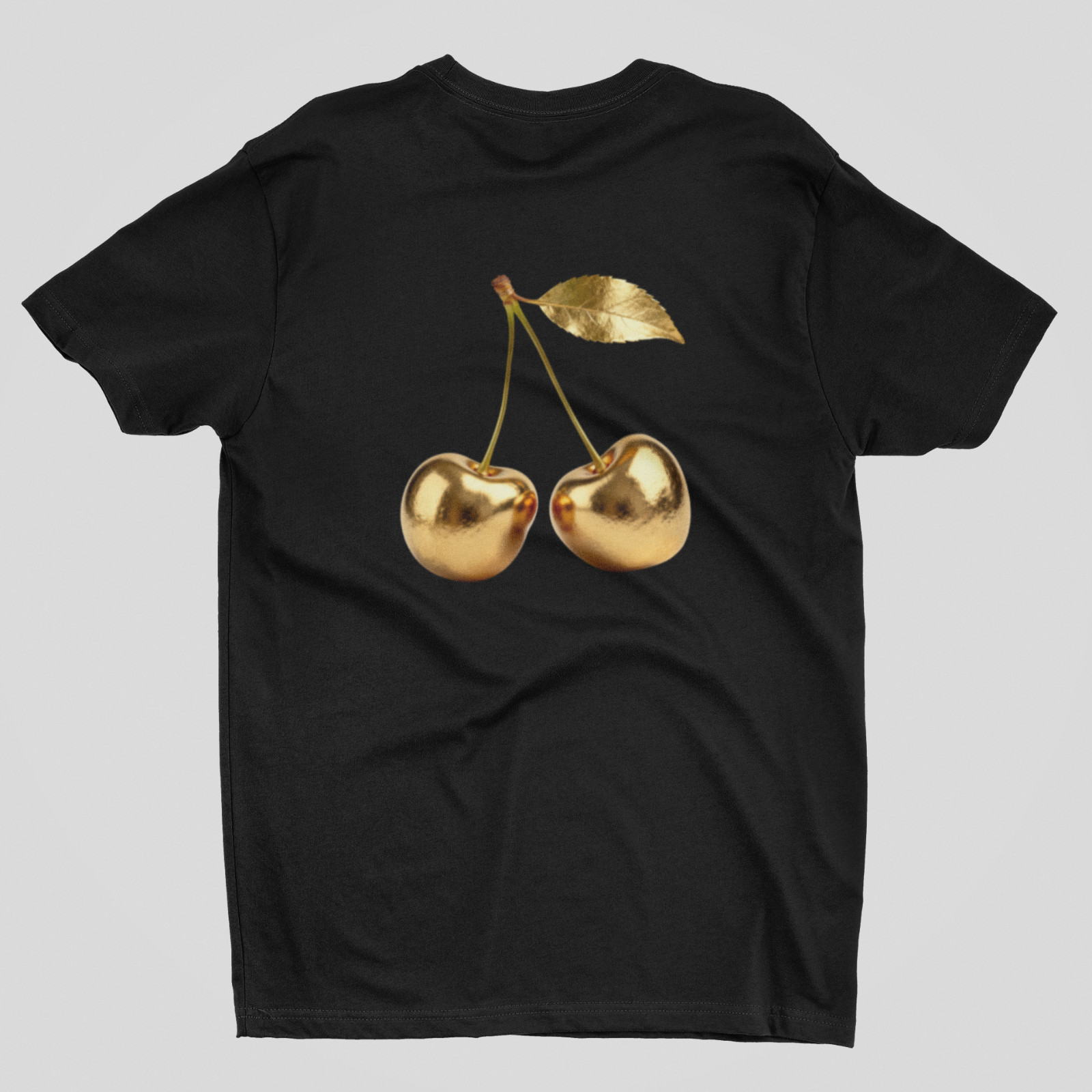 Golden Cherries Graphic Tee Shiny Fruit Design Women’s Casual T-Shirt