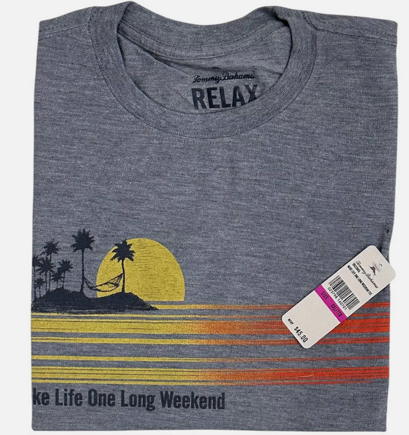 $45 TOMMY BAHAMA Heather Grey LONG WEEKEND Relaxed Fit Short Sleeve T-shirt NWT