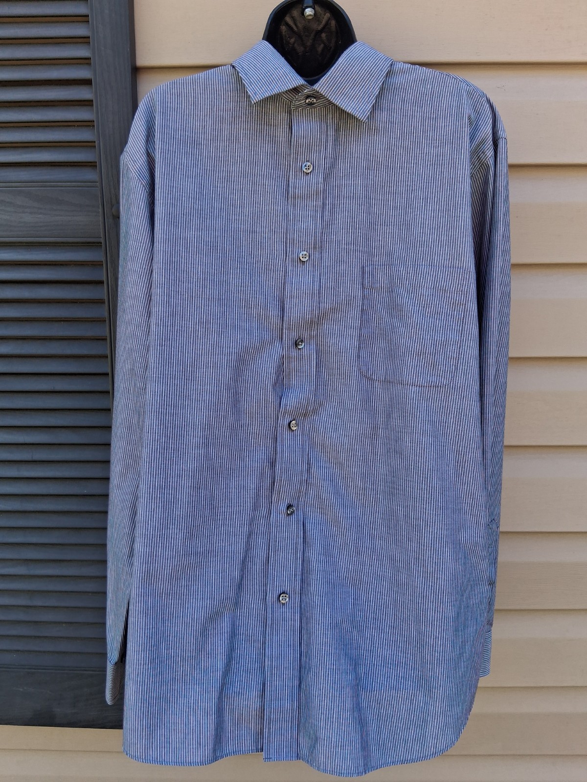 Croft & Barrow Men’s Gray Striped Broadcloth Button-Up Shirt Long Sleeve 17.5 36