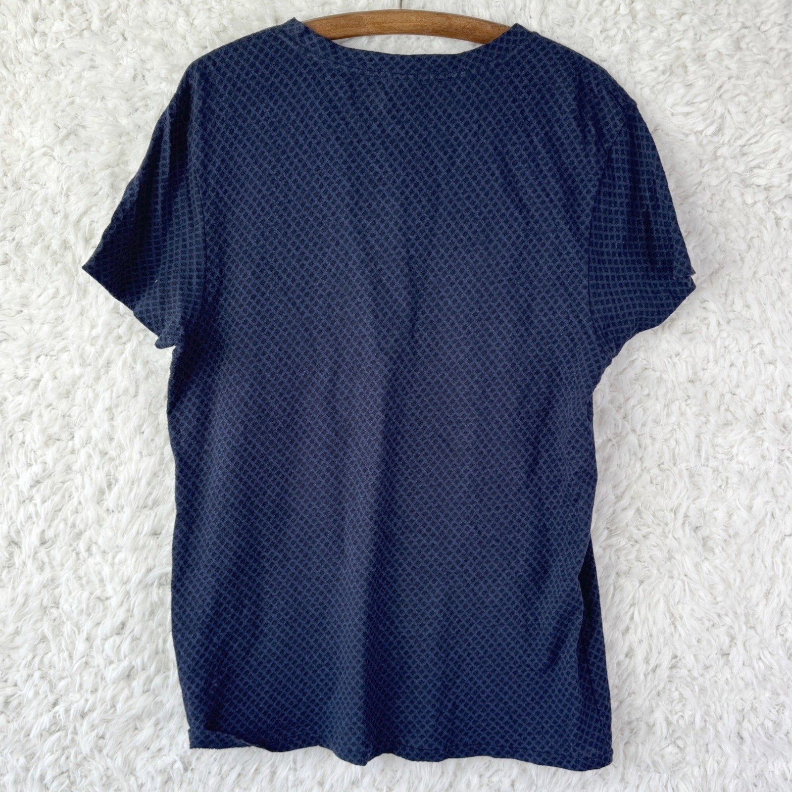 Scotch Soda Amsterdam Mens L Navy Blue Textured Diamond Pattern Pocket T Shirt
