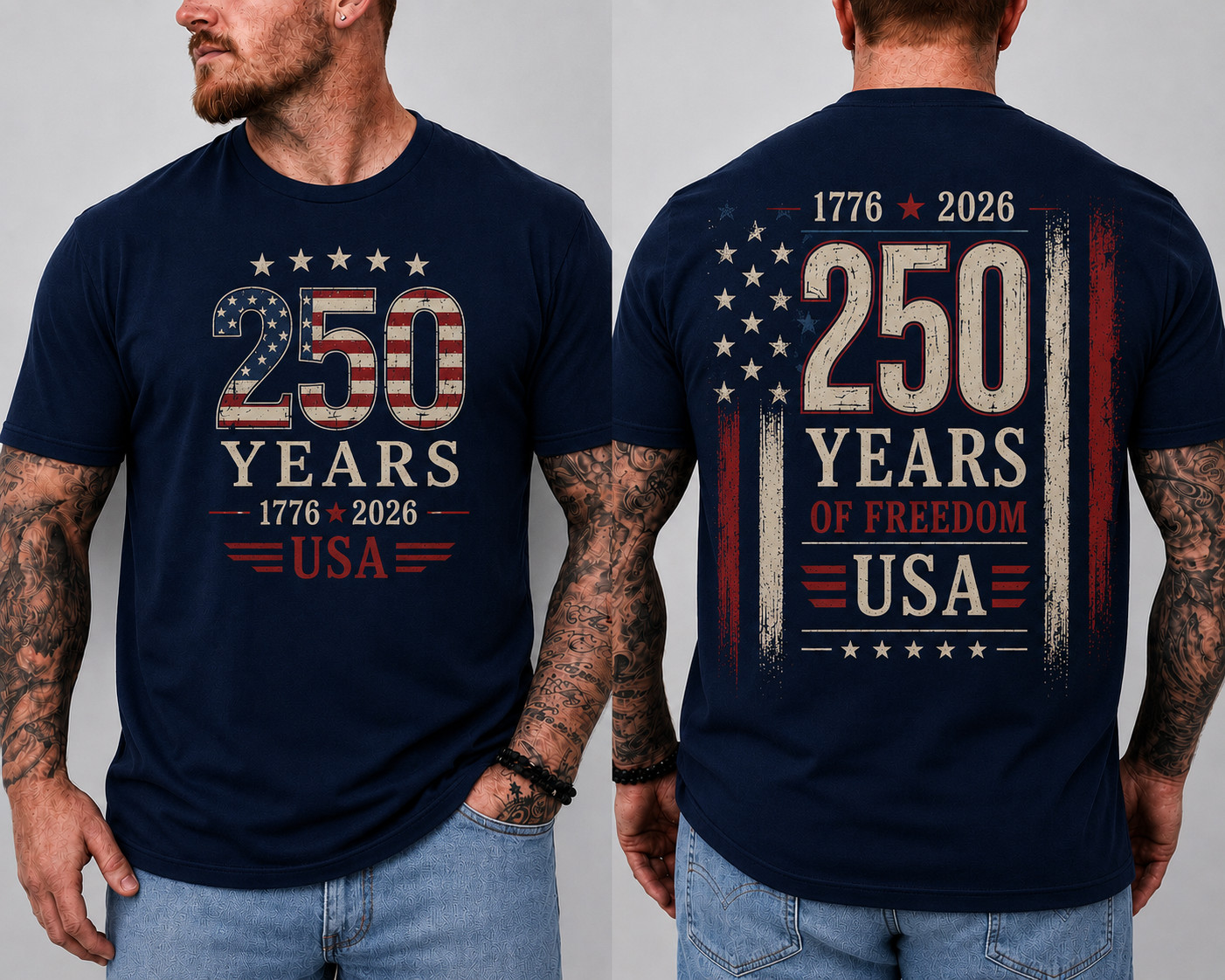 250 Years of Freedom USA Patriotic T-Shirt 1776 2026 American Heritage Tee S-5XL