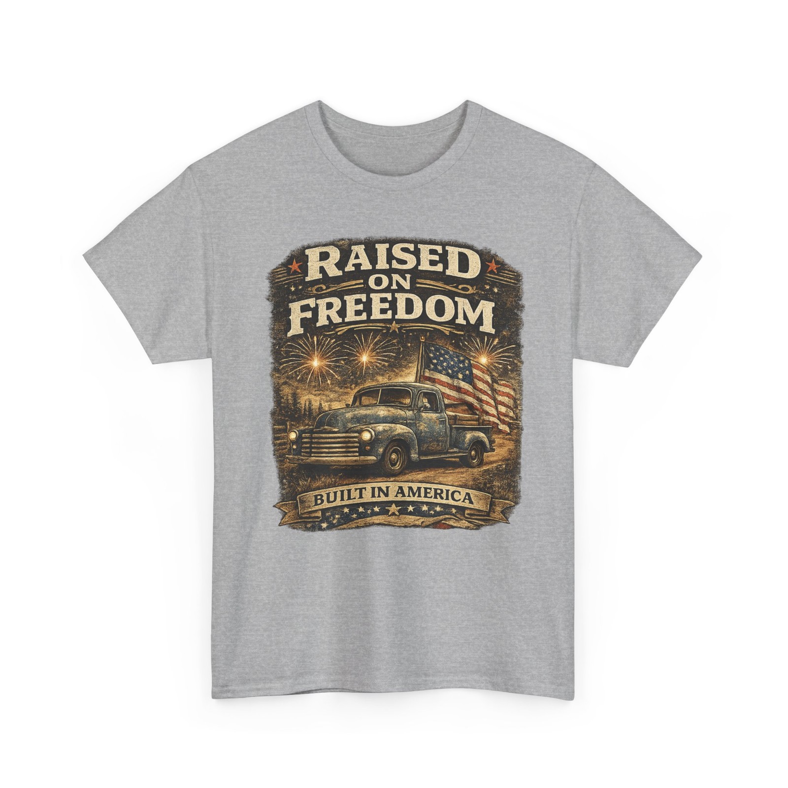 Raised On Freedom Patriotic Truck USA Flag 4th Of July T Shirt Freedom Tee