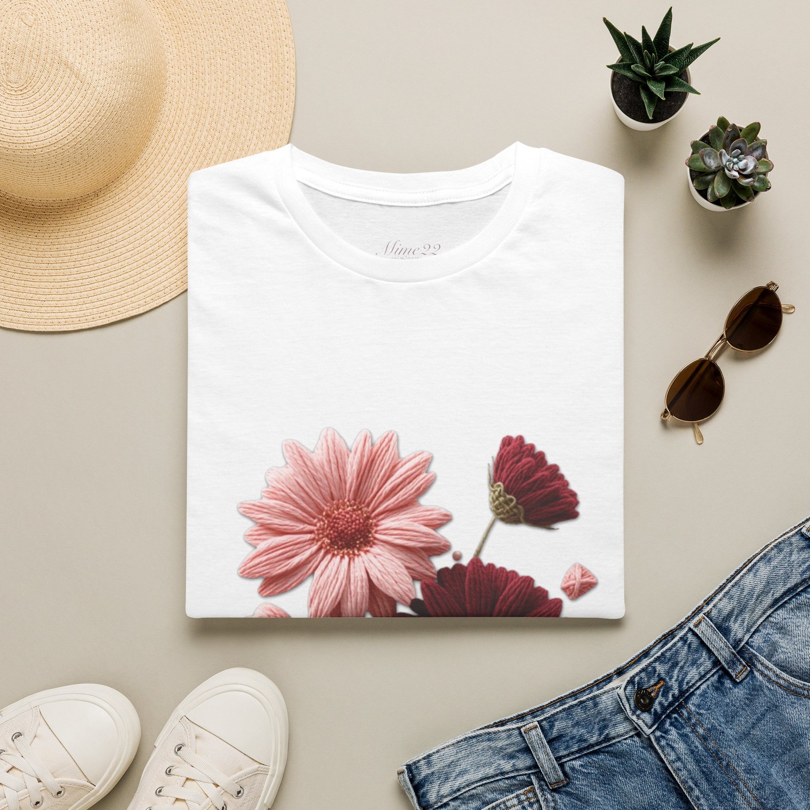 Pink and Burgundy Daisy Floral T-Shirt | Botanical Flower Tee