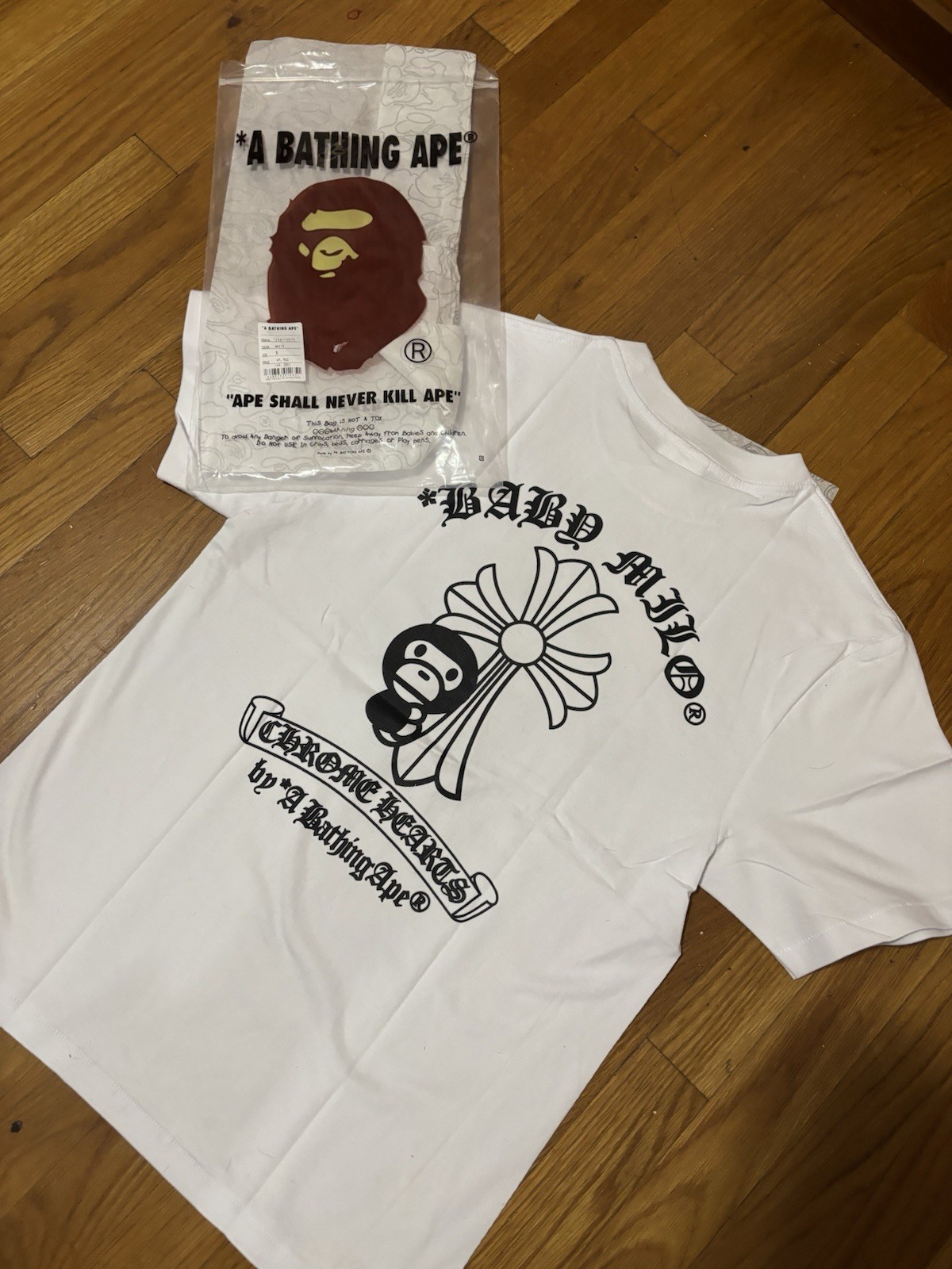 A Bathing Ape BAPE Chrome Hearts Baby Milo White Graphic Tee Short Sleeve M
