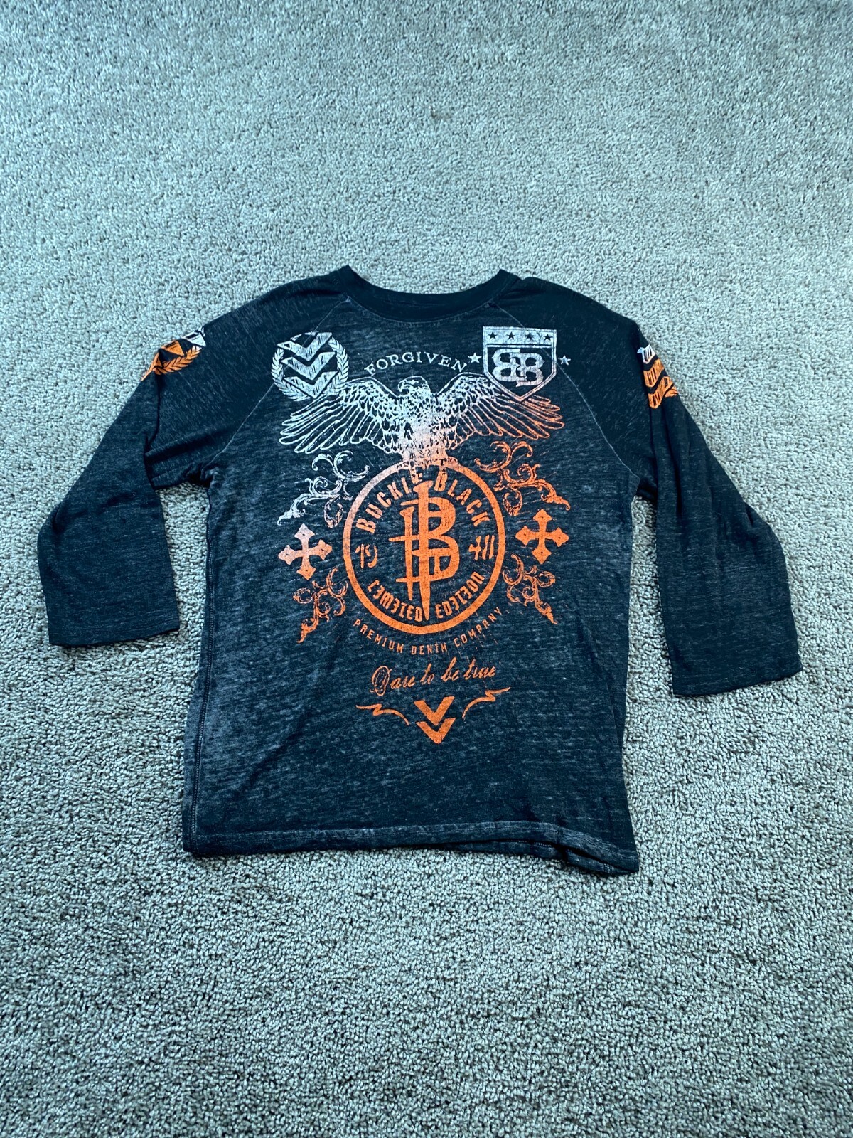 Buckle Black Shirt Mens Small Black Orange Lightweight Biker Motorcycle READ