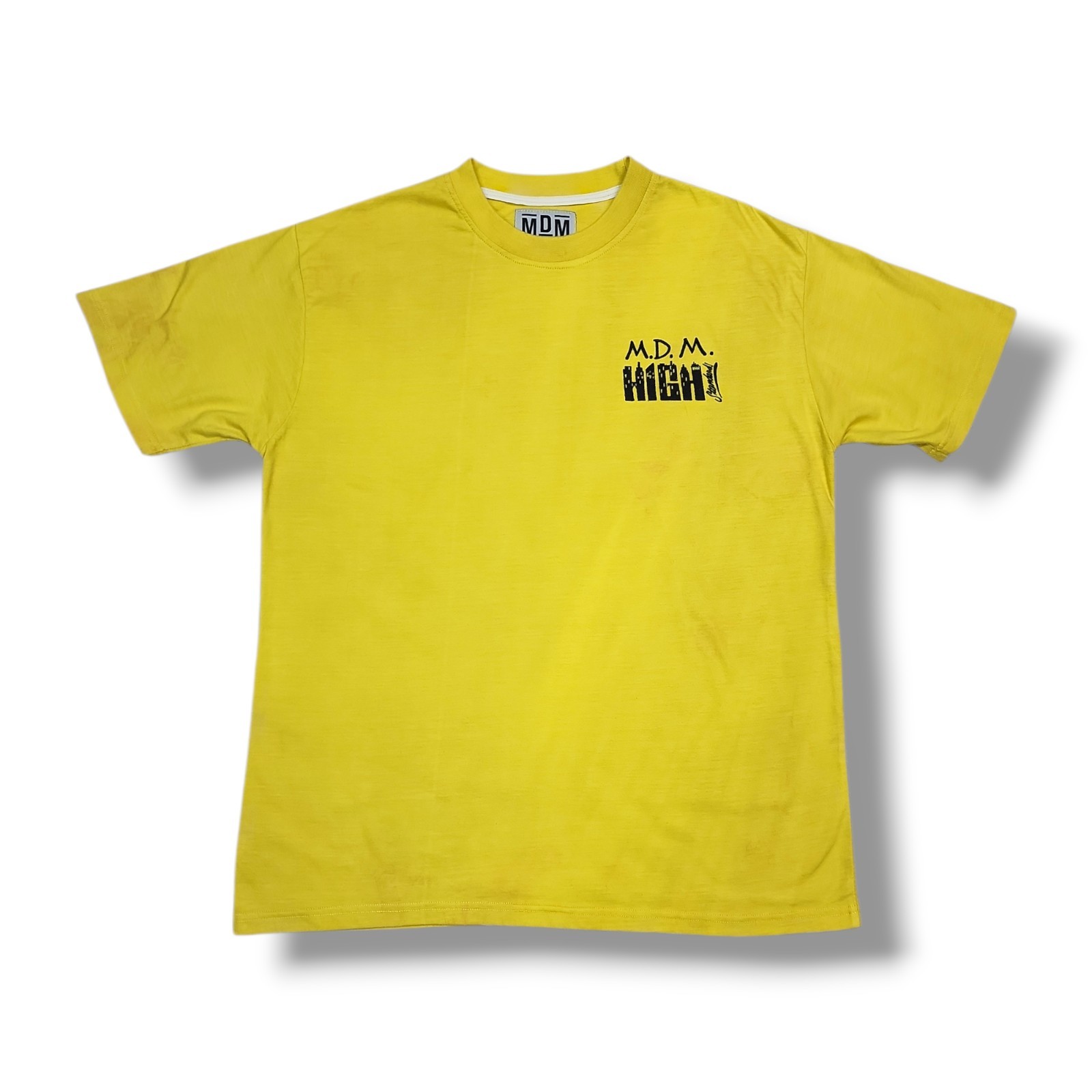 M.D.M. High Large Surf Graphic Print & Embroidered Front Yellow T-Shirt Men’s L
