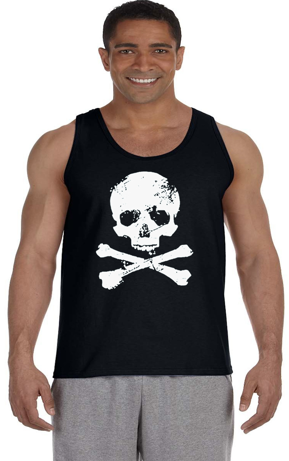 Mens Tank Top Sleeveless Muscle Tee Shirt Skull and Crossbones