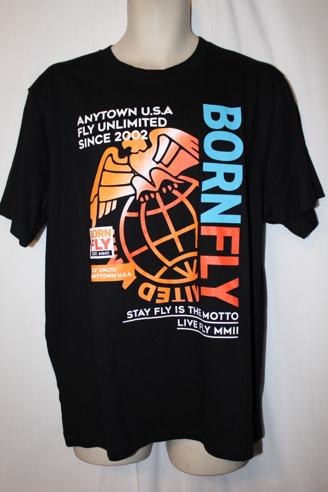 mens born fly t-shirt L nwt global eagle black