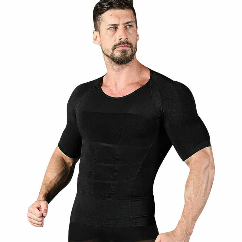 Men Toning T-Shirt Slimming Body Shaper Tee Belly Control Compression Undershirt
