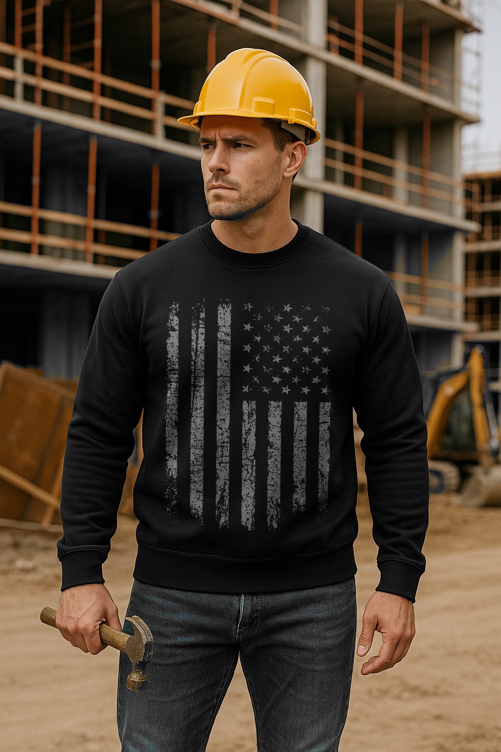 USA Flag Crewneck Sweatshirt | Vintage Distressed Flag | Patriotic Pullover