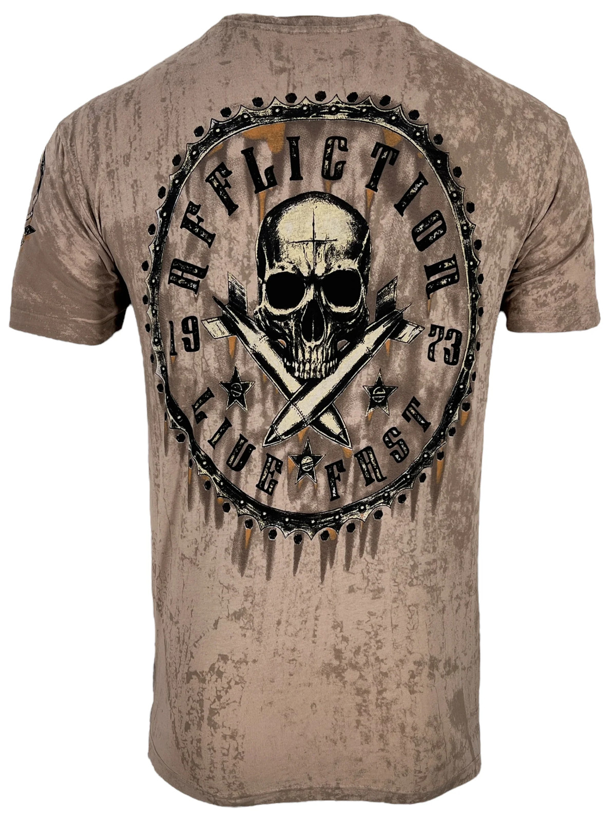 Affliction Men’s T-Shirt Rustproof Skull Wings Biker Sand S-5XL