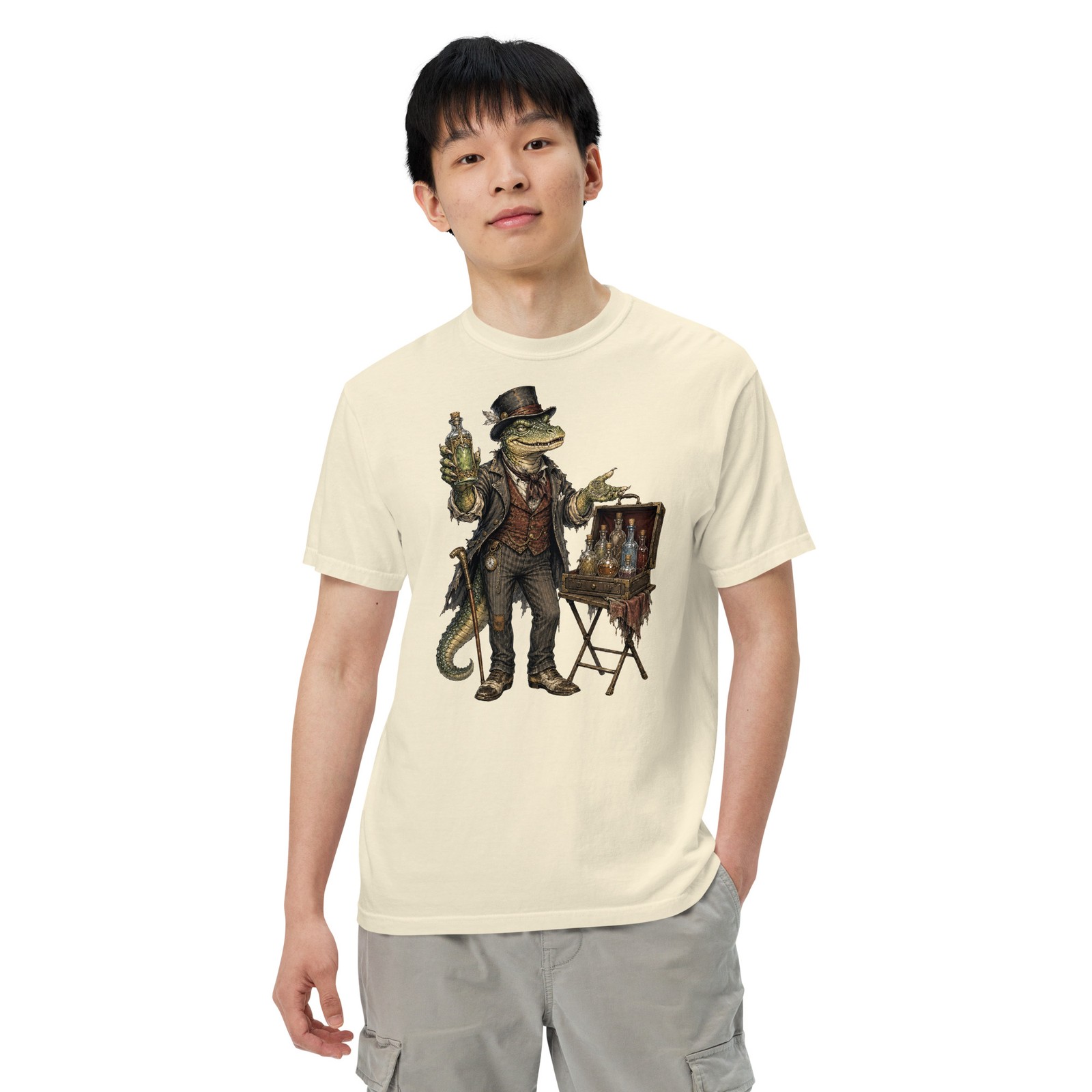 Reptilian Snake Oil Salesman Comfort T-Shirt Lizard Man Carnival Art Tee S-4XL