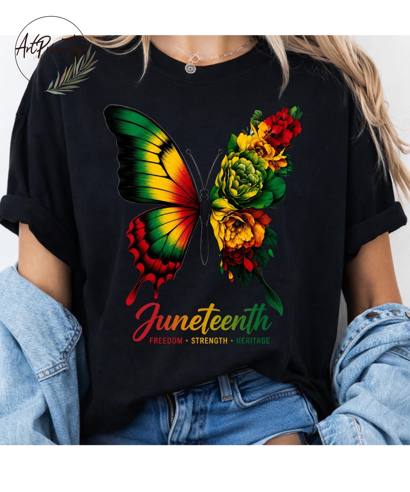 Juneteenth Butterfly Black History Design, Freedom Strength T-Shirt