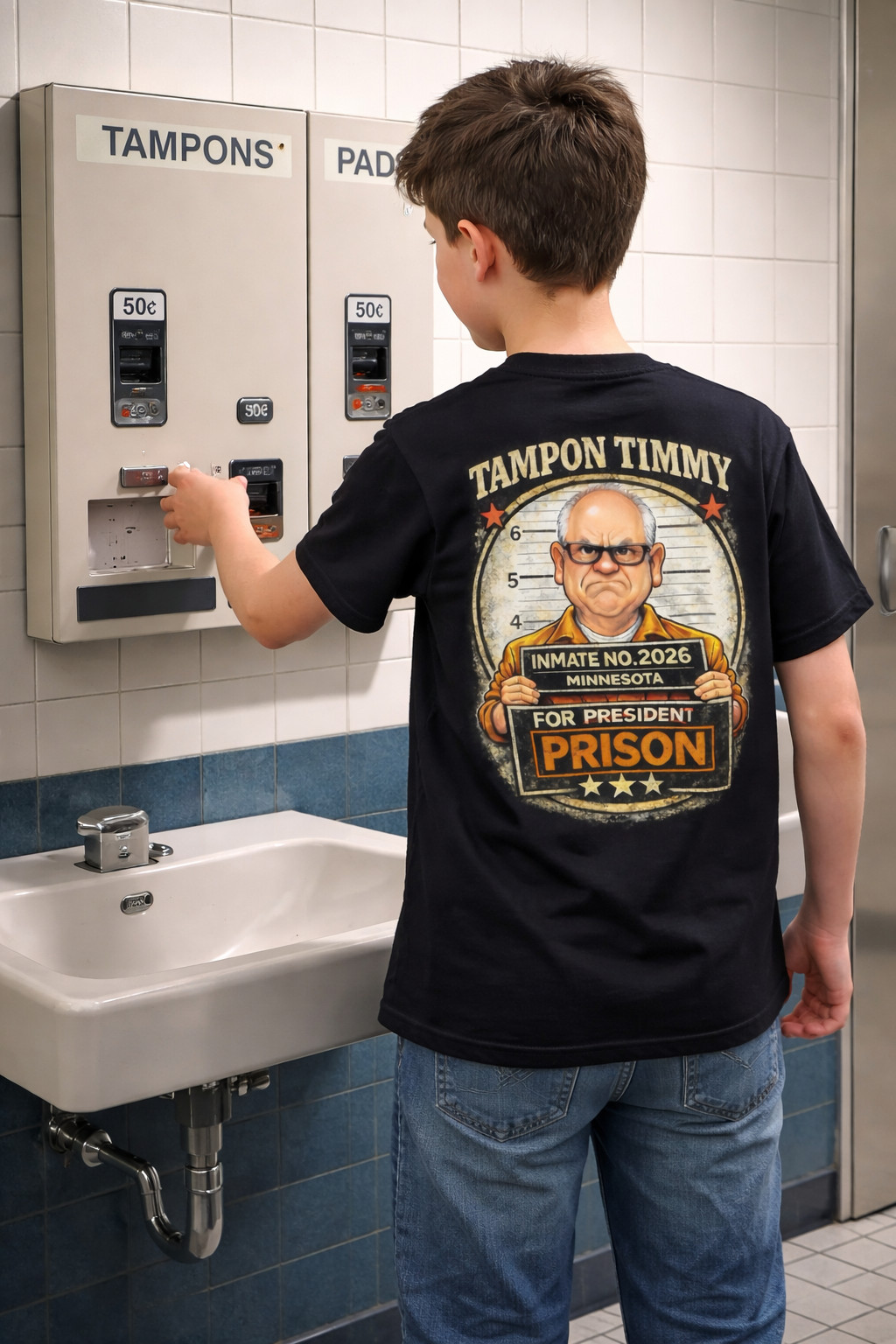 Tampon Timmy For Prison – Tim Walz MINN T-Shirt S M L XL 2XL 3XL 4XL 5XL BLACK