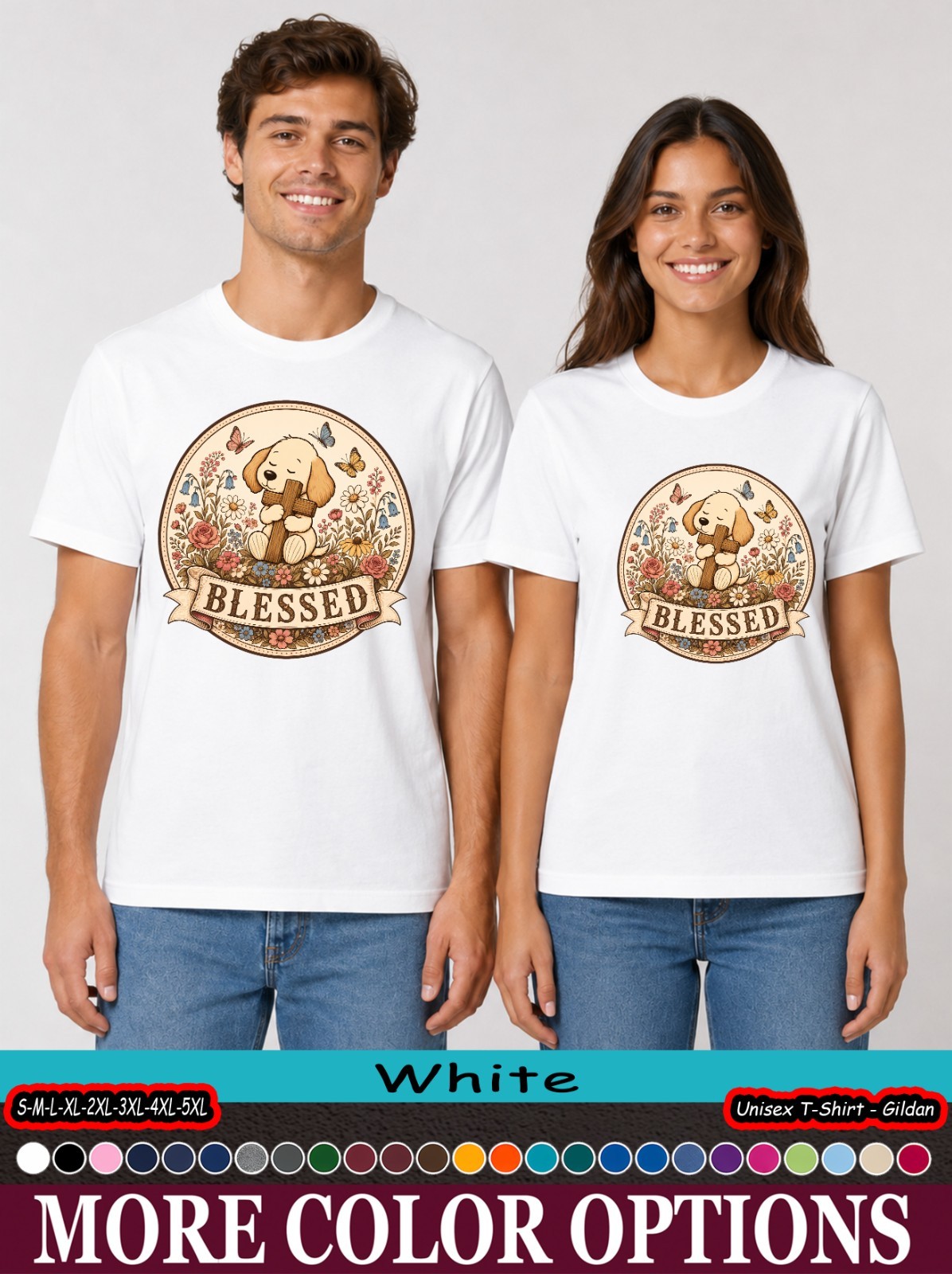 Christian Dog Lover Shirt, Blessed Puppy Cross Floral Faith Tee