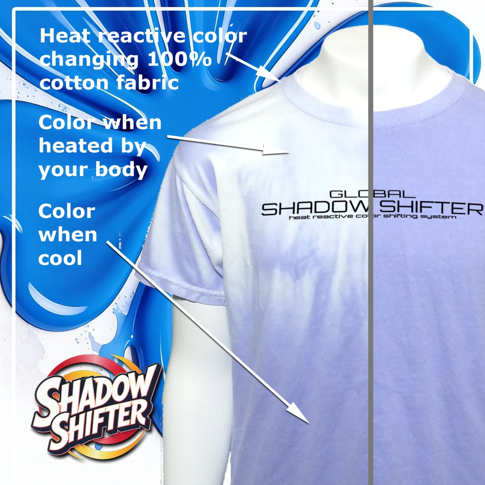 Shadow Shifter Color Changing Adult BLUE TO WHITE T-Shirts like 90s Hypercolor