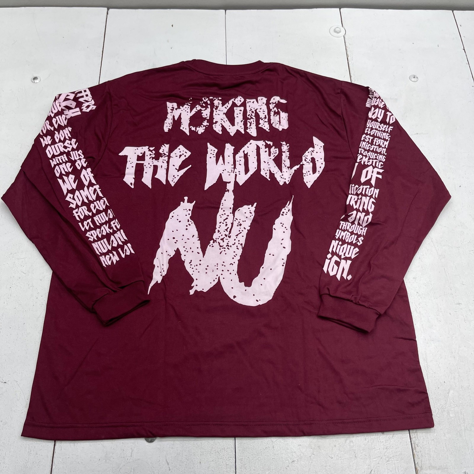 NULANGUAGE Collection Shirt Mens XL Red Long Sleeve World Graphic Tee Streetwear