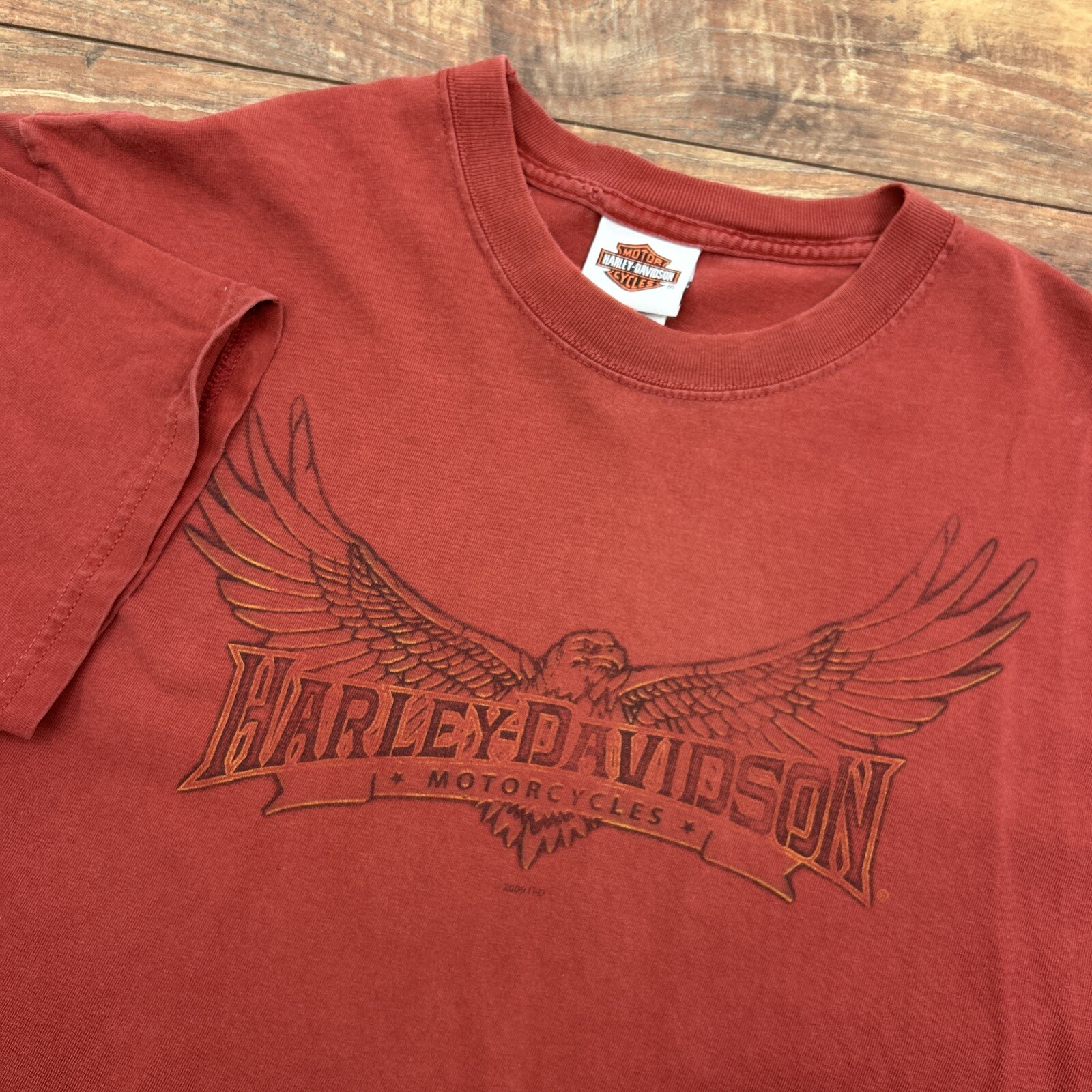 Harley Davidson Graphic T-shirt Rust Orange Mens L 2 Sided Tee Sweetwater Faded