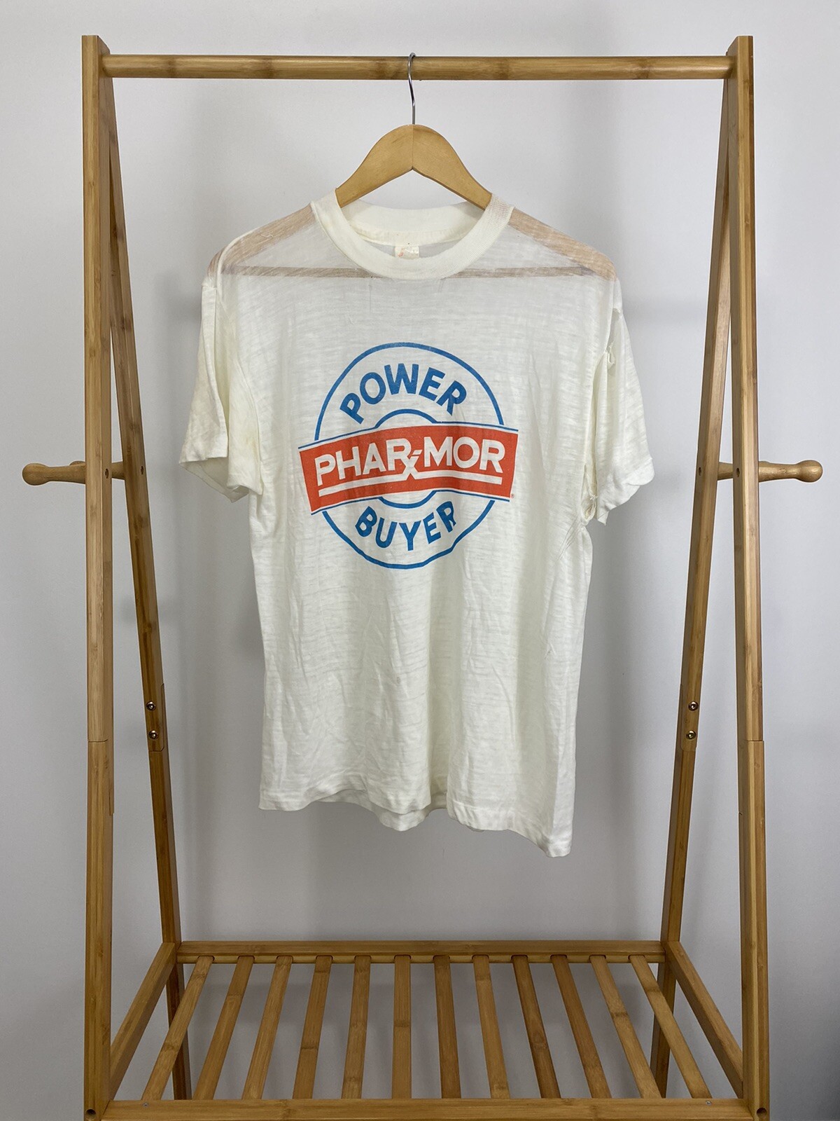 VTG 80S Phar-Mor Power Buyer Burnout Super Paper Thin Single Stitch T-Shirt L