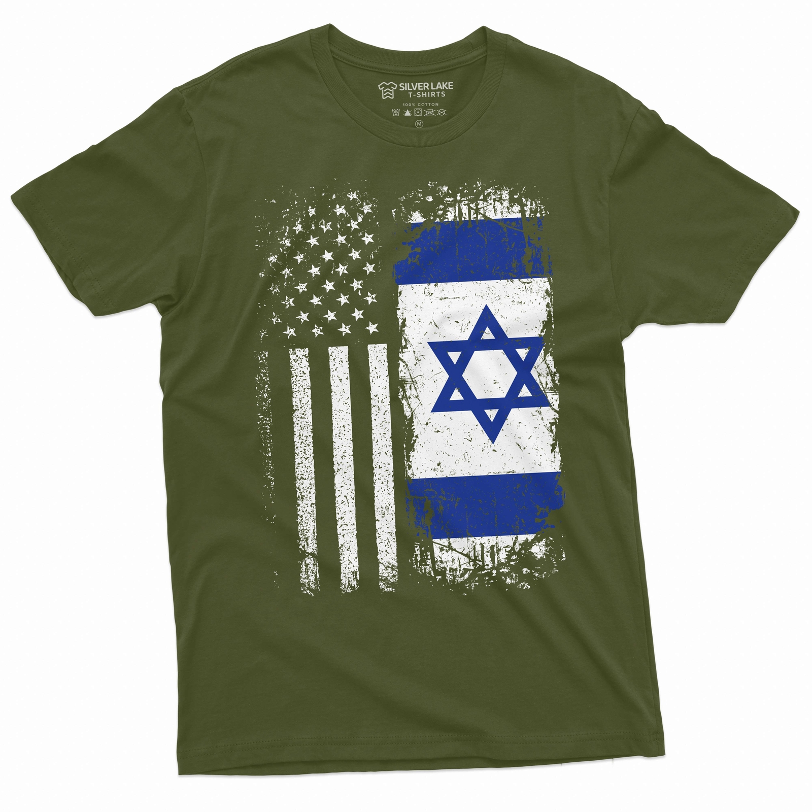 Men’s Israel USA T-shirt support Israel IDF Flag coat of arms Israeli army tee
