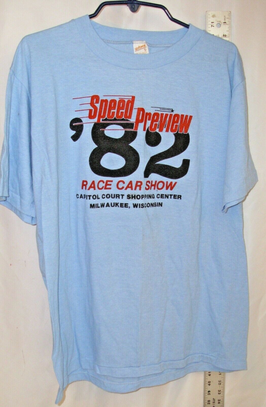 CHECKERED FLAG RACING NEWS SPEED PREVIEW 82 RACE CAR SHOW T SHIRT XL BLUE