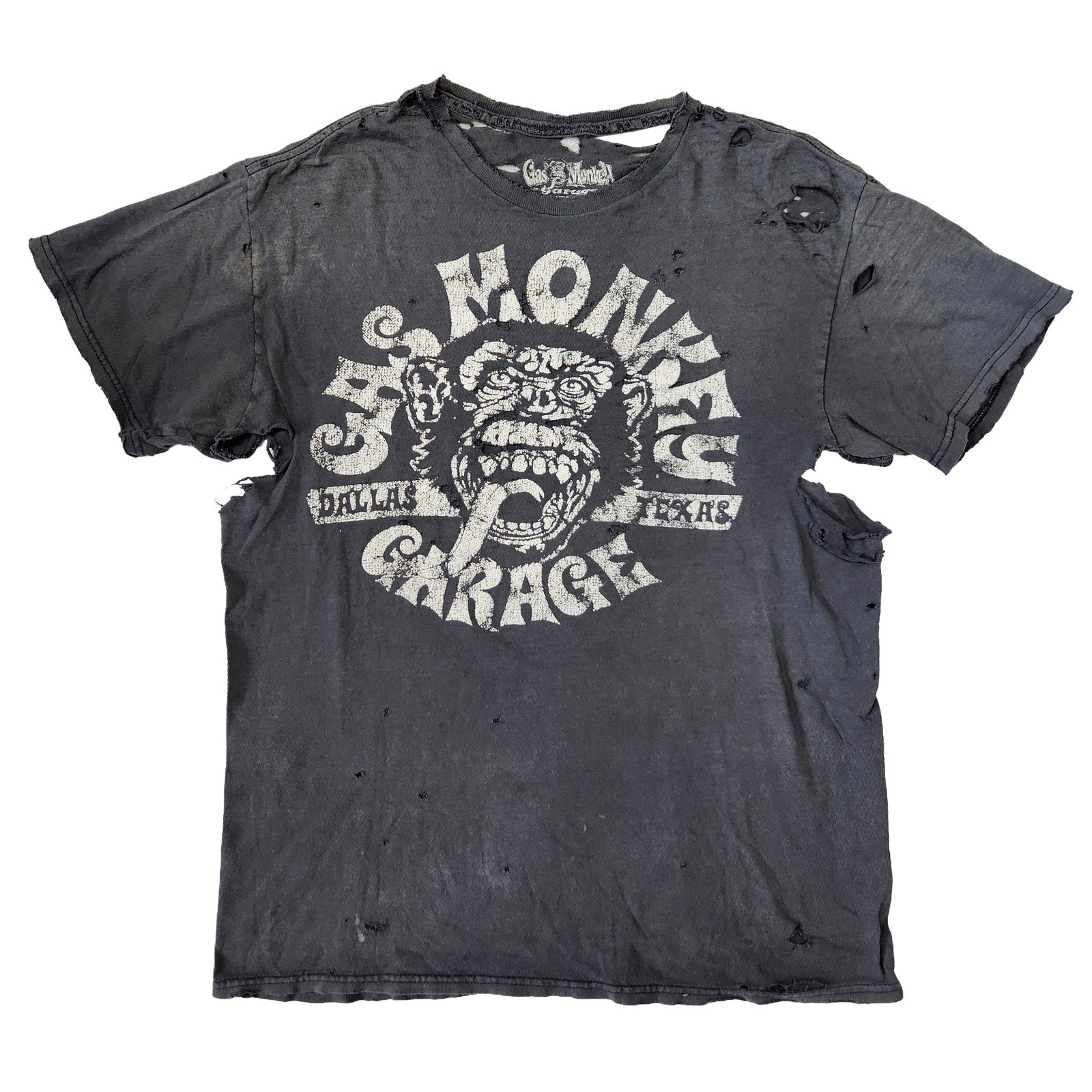 VTG Gas Monkey Garage Thrashed Distressed Gradient Sun Faded Worn WIP Paper Thin