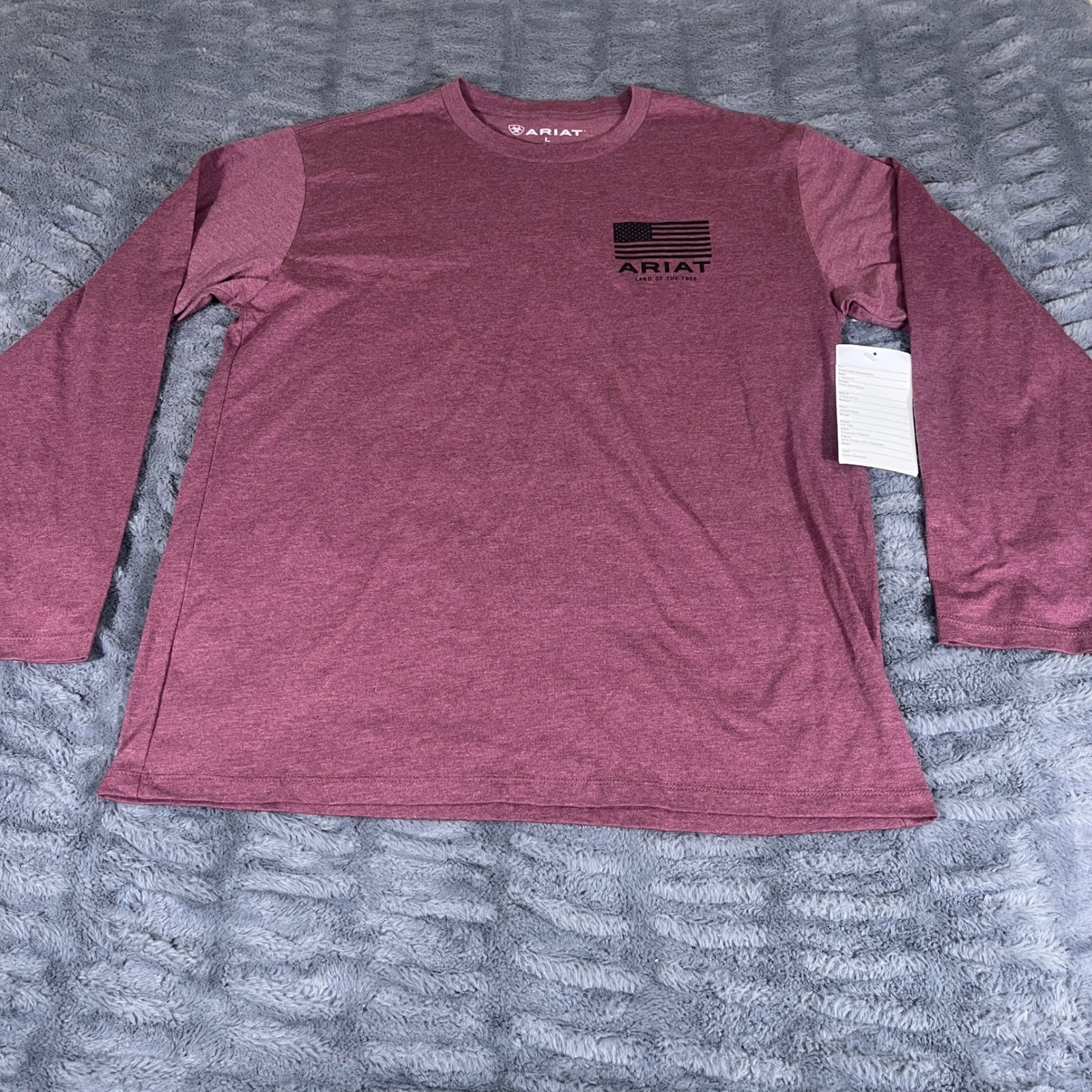 Ariat USA Wings Long Sleeve Tee Burgundy Heather Patriotic Eagle L 10034367S1