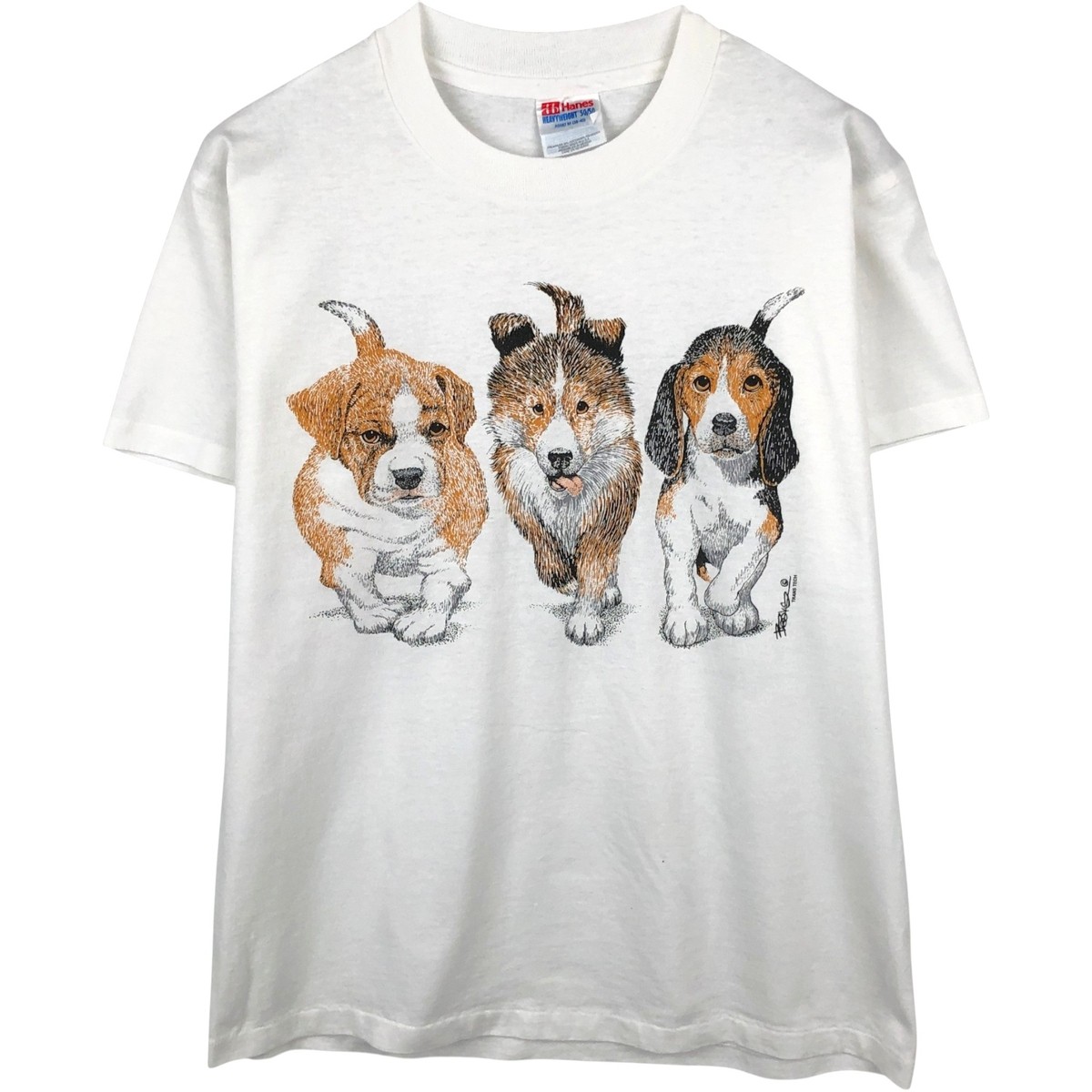 Used 90’S Hanes HEAVYWEIGHT 50/50 Dog Print Animal T-Shirt Men’s Size M (app…