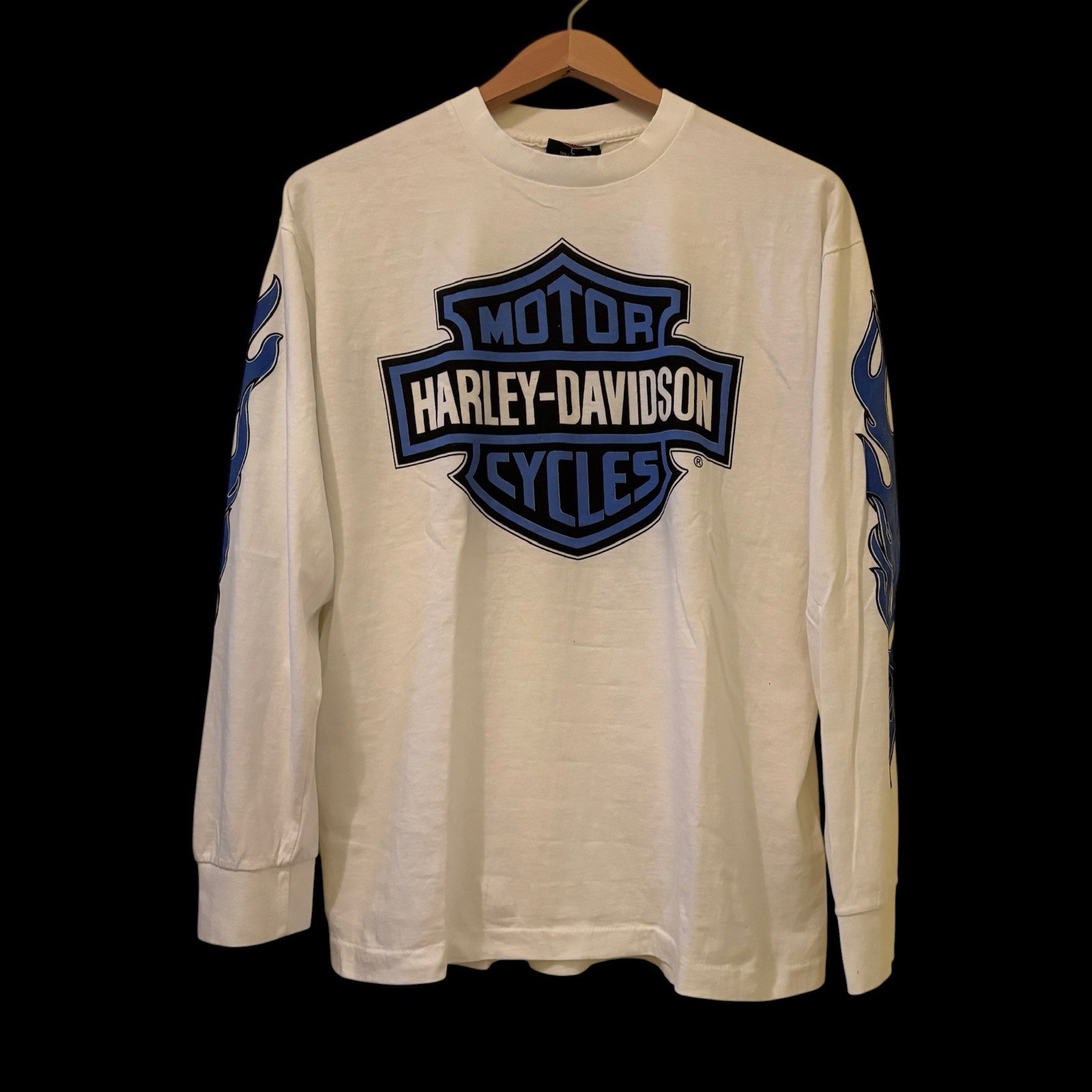 Vintage Harley Davidson Blue Flame Columbus Ohio Long Sleeve T-Shirt REPRINT L