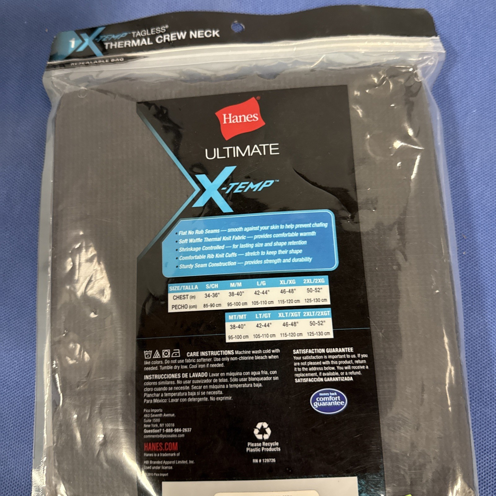 Hanes Ultimate X-Temp Thermal Crew Neck Long Sleeve Tagless Sz LG, Black