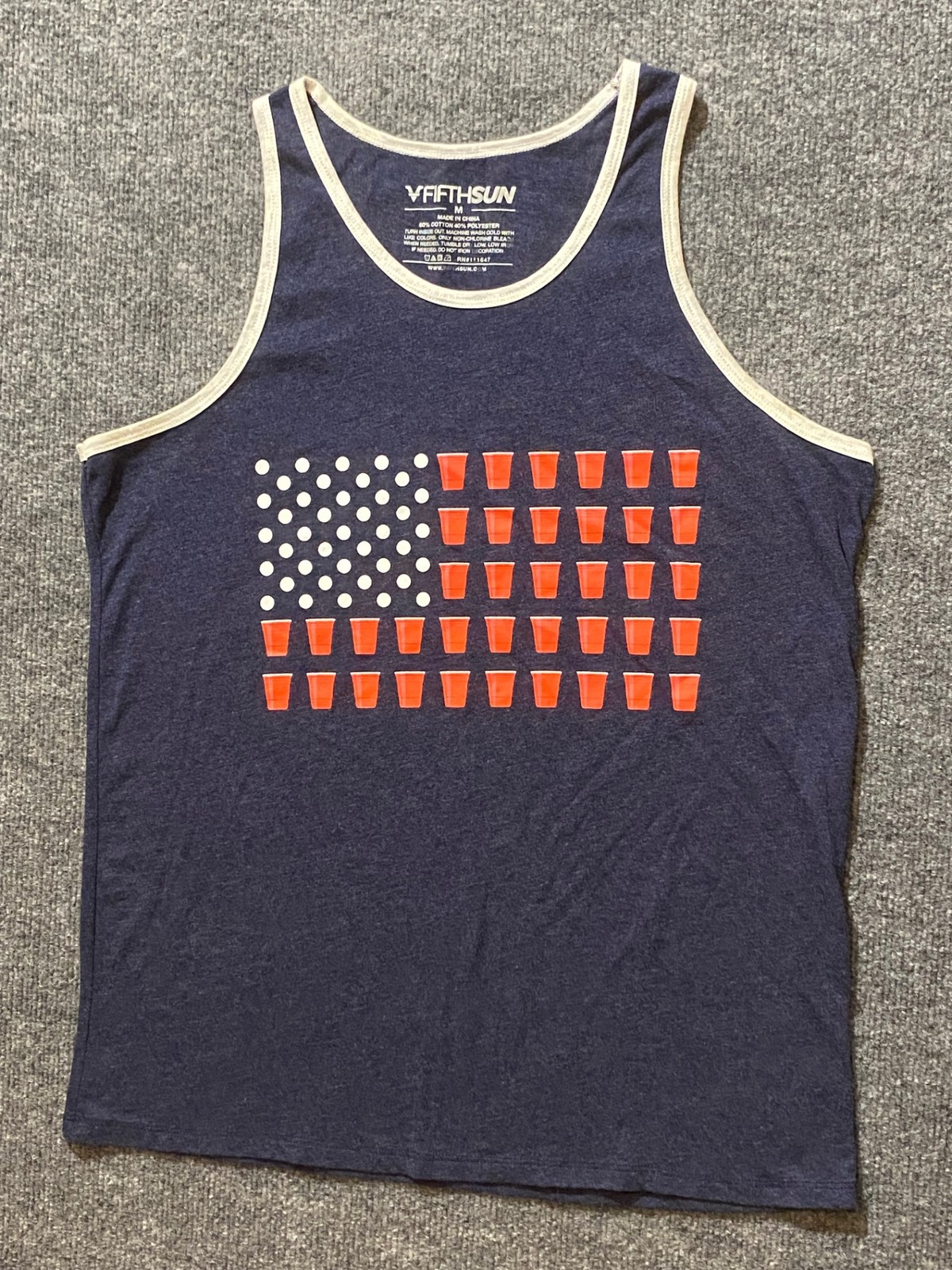 FIFTHSUN Tank Top Mens M Navy White American Beer Pong Cup Flag Graphic 4thJuly