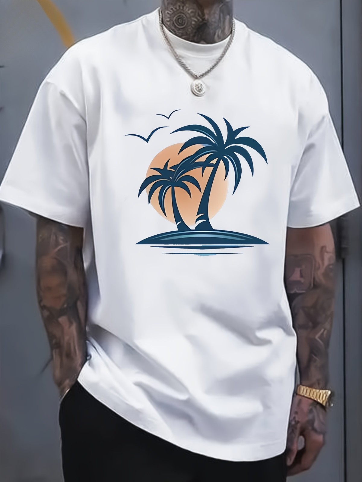 Men’s Coconut Tree Graphic T-Shirt Tropical Beach Summer Vacation Tee
